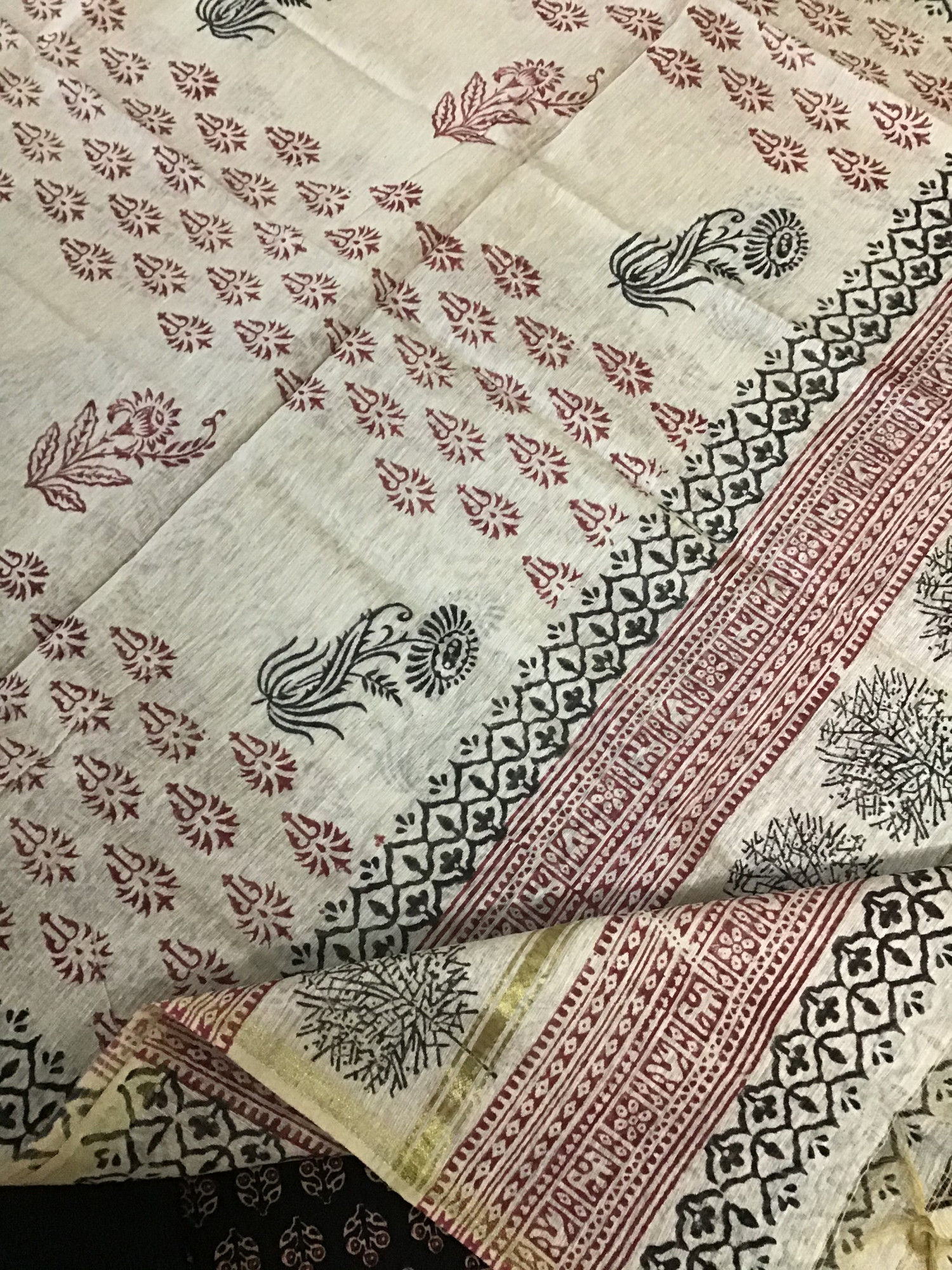 Pure Cotton Printed Embroidered Suit - Black