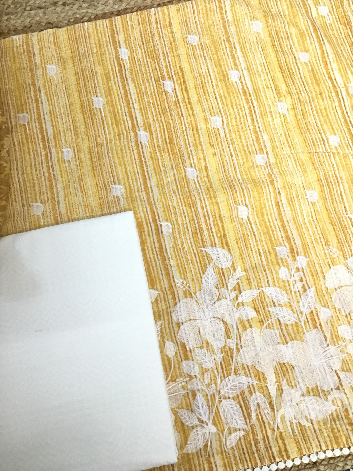 Pure Cotton Printed Embroidered Suit - Yellow