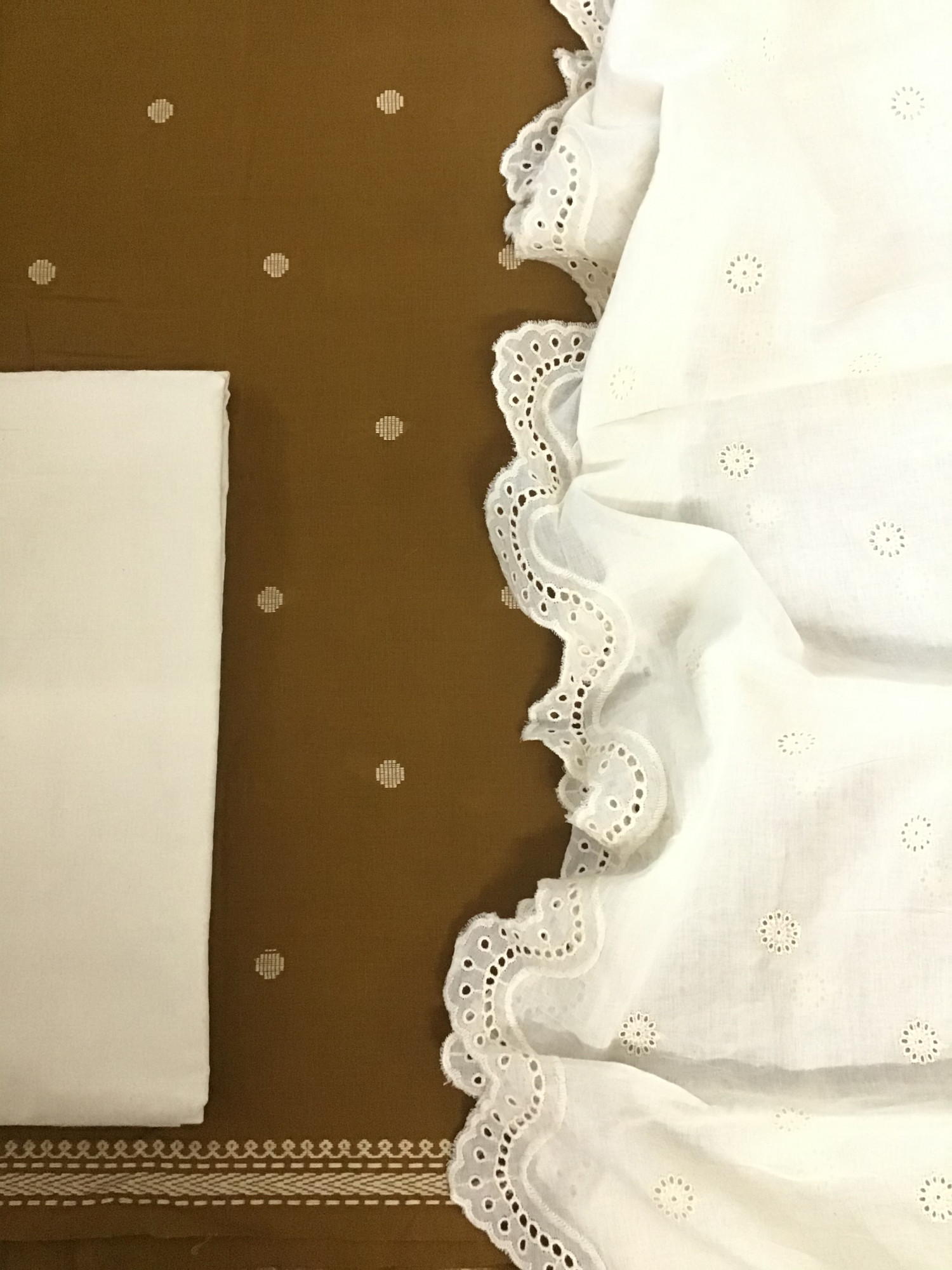 Pure Handloom Cotton Self Weaved Suit - Yellow