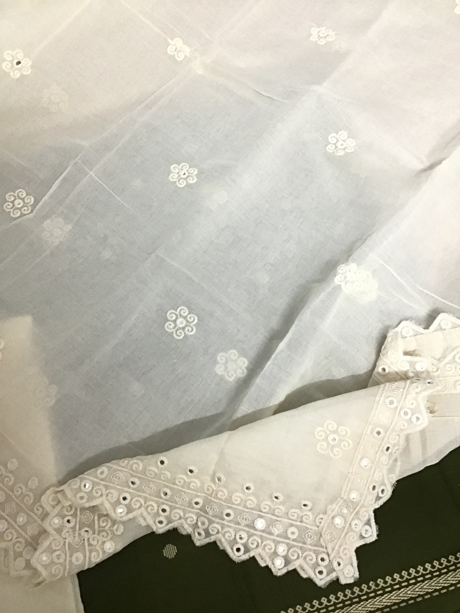 Pure Handloom Cotton Self Weaved Suit - Green