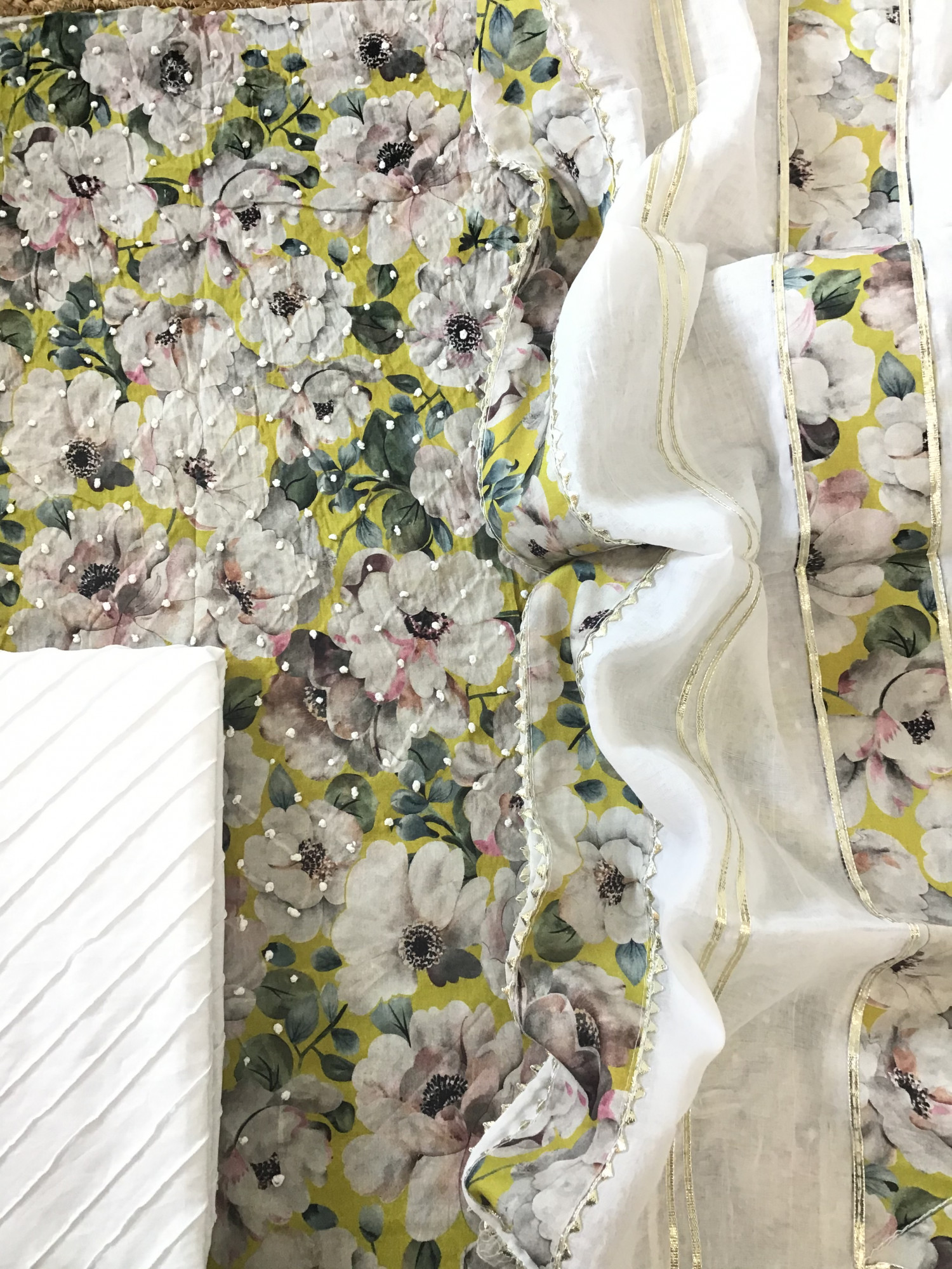 Pure Cotton Printed Embroidered Suit - Yellow