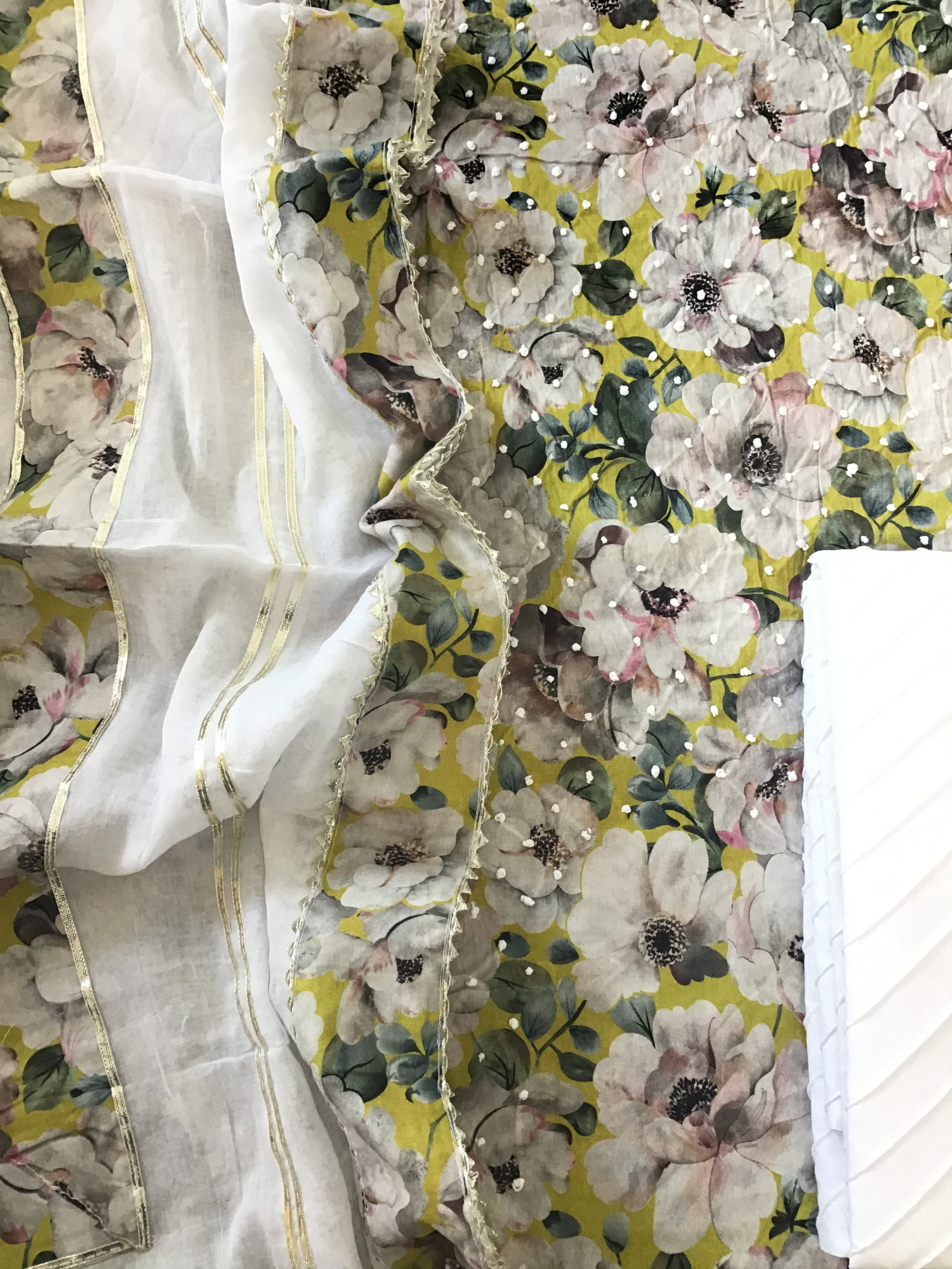 Pure Cotton Printed Embroidered Suit - Yellow