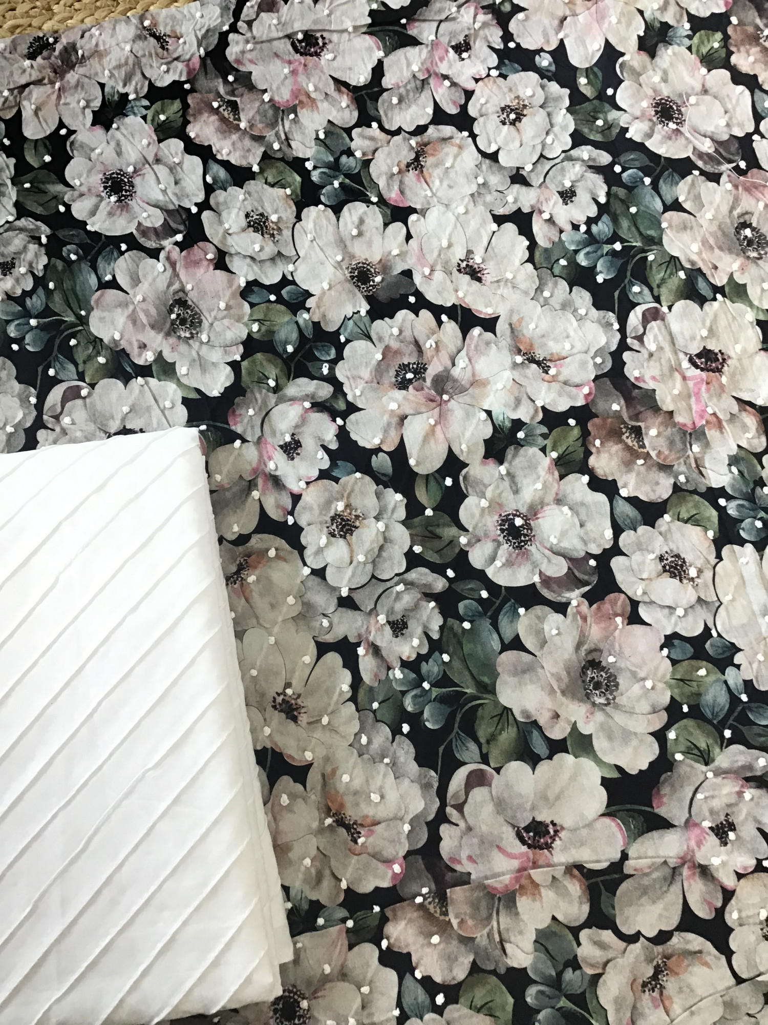 Pure Cotton Printed Embroidered Suit - Black