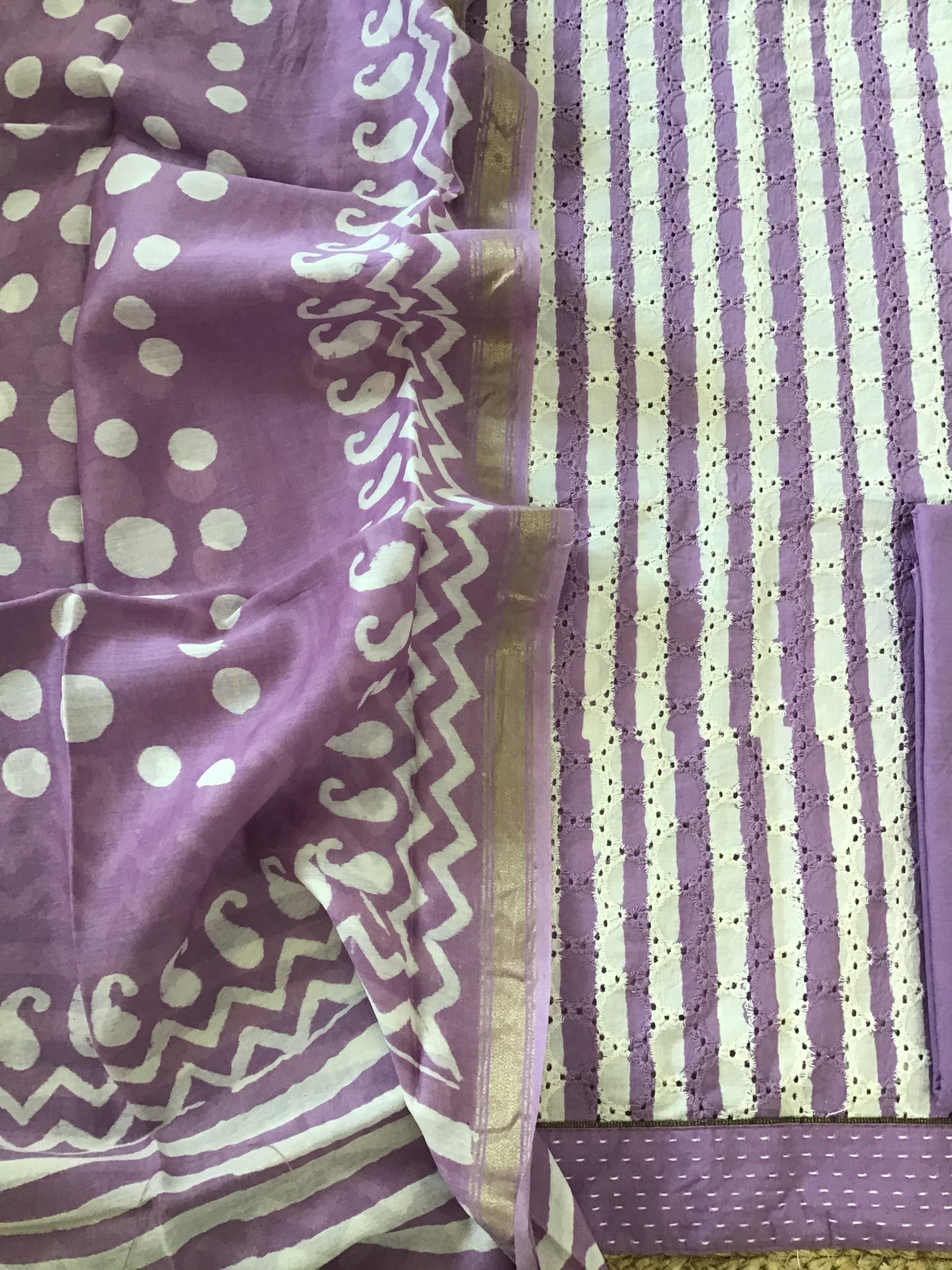 Pure Cotton Printed Embroidered Suit - Purple