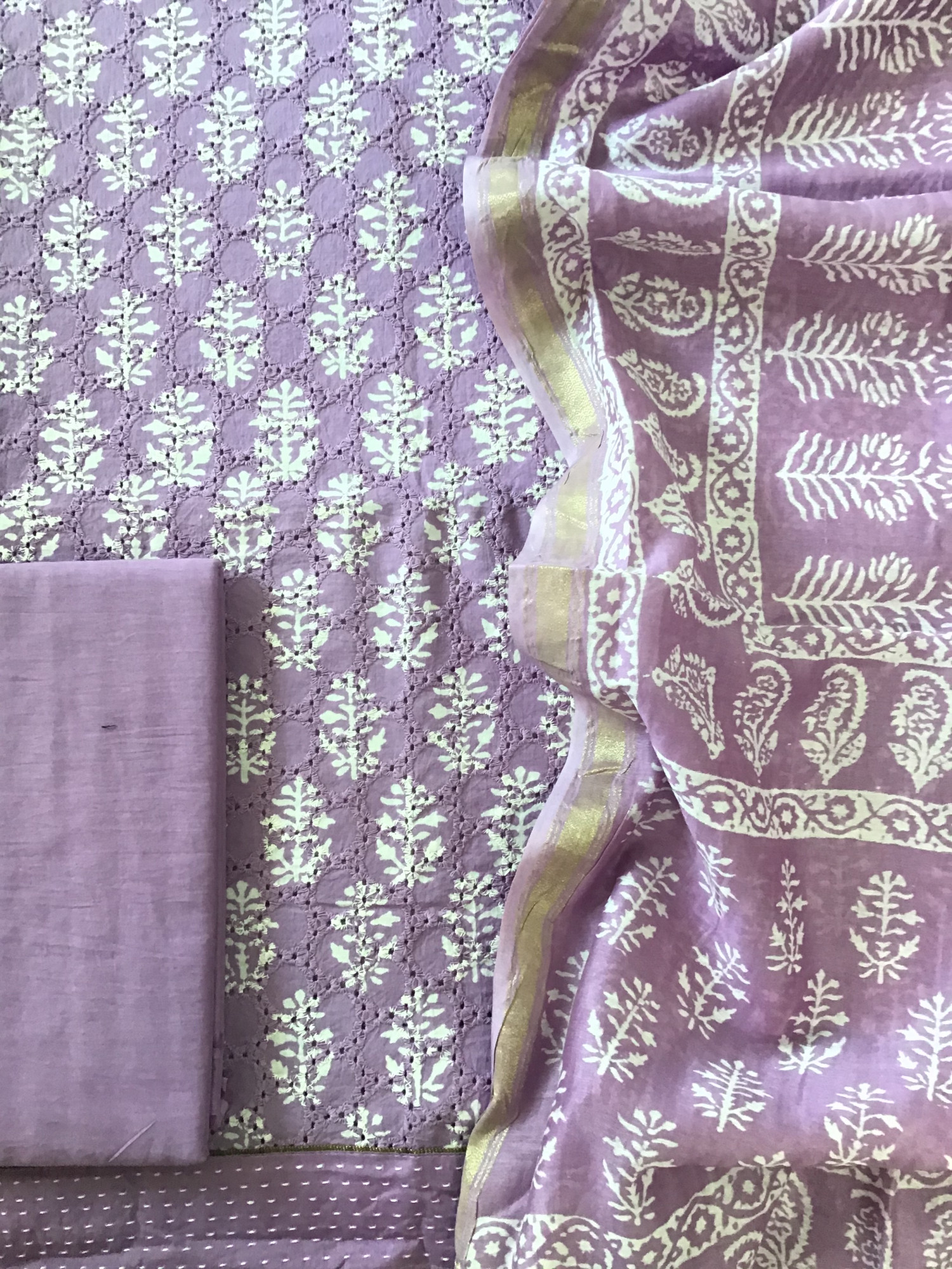 Pure Cotton Printed Embroidered Suit - Purple