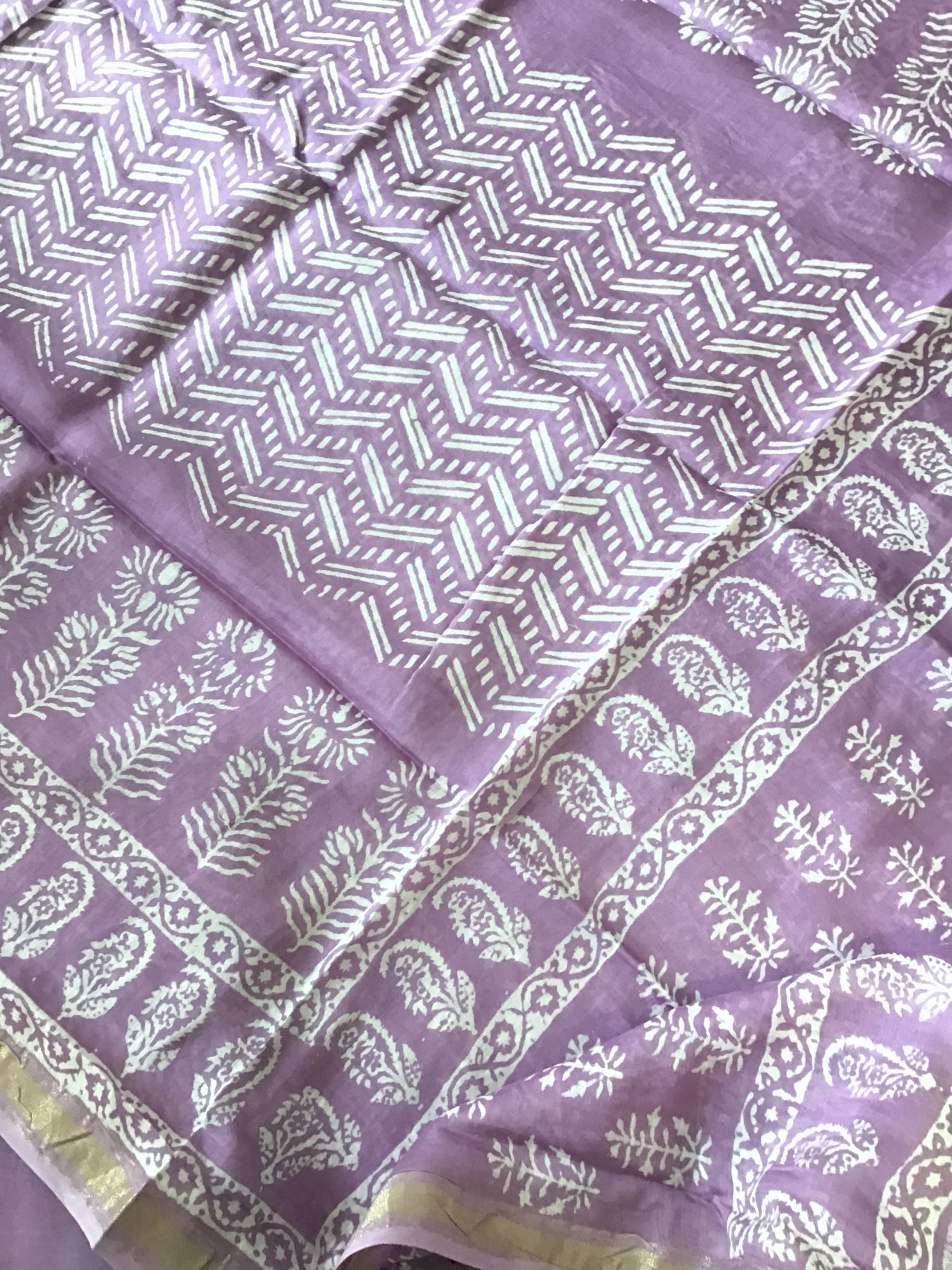 Pure Cotton Printed Embroidered Suit - Purple