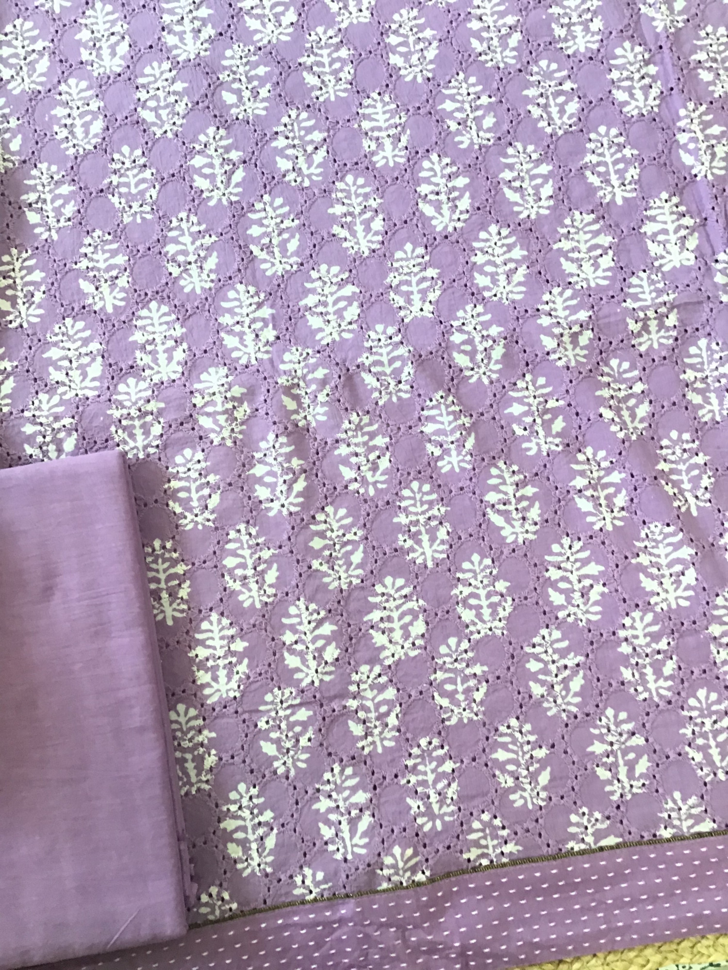 Pure Cotton Printed Embroidered Suit - Purple