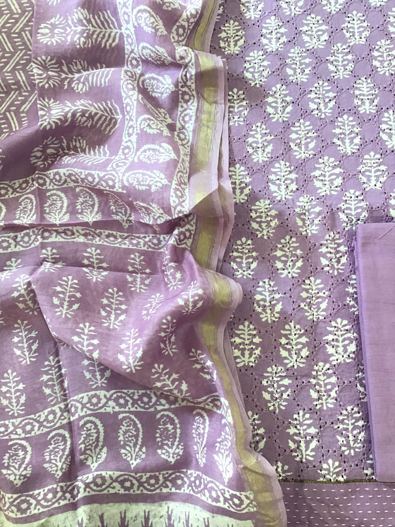 Pure Cotton Printed Embroidered Suit - Purple