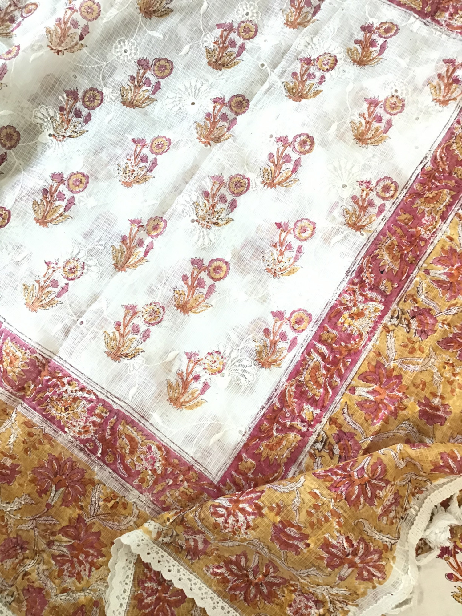 Pure Cotton Printed Embroidered Suit - WhiteYellow