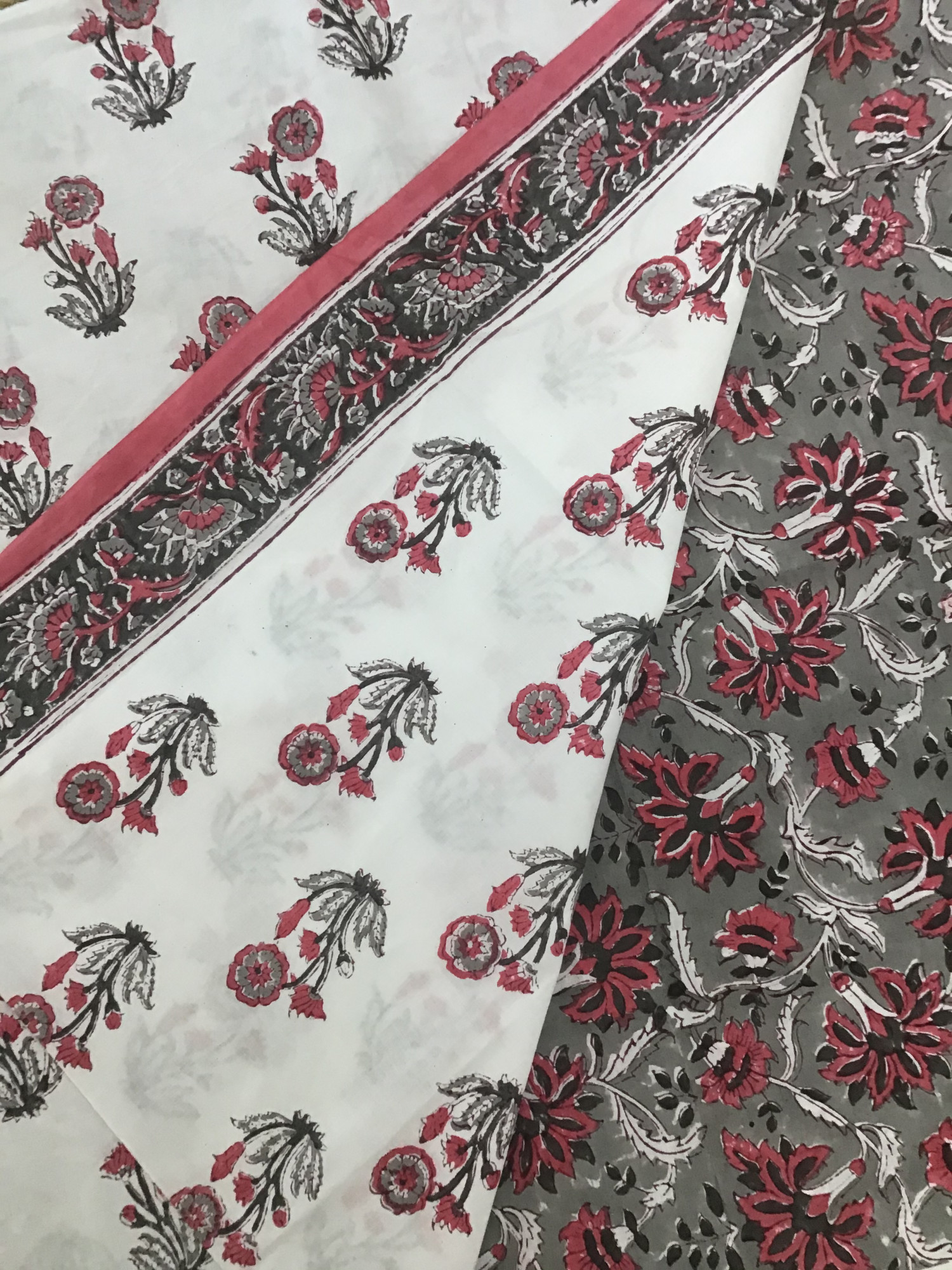 Pure Cotton Printed Embroidered Suit - WhiteGrey