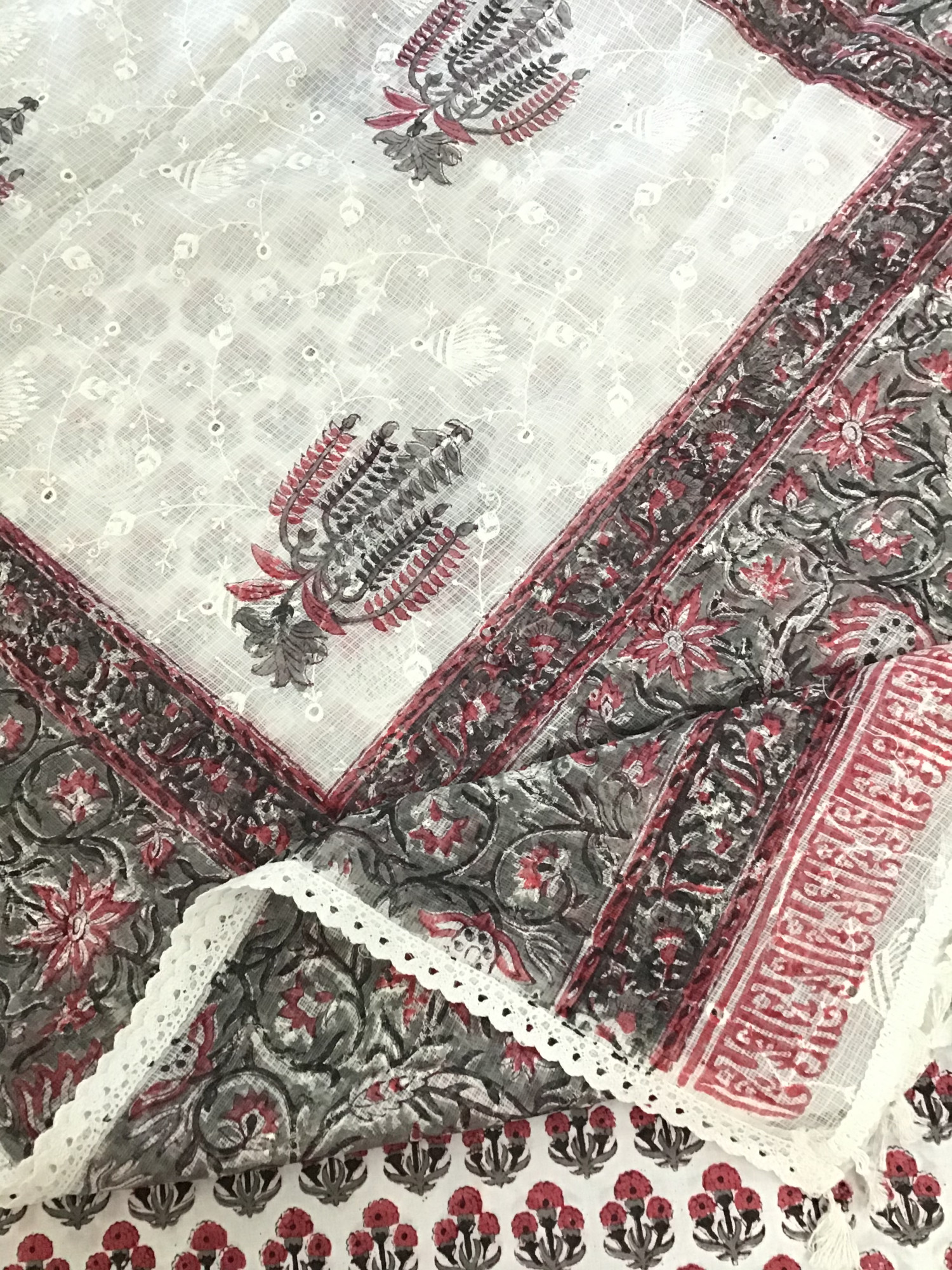 Pure Cotton Printed Embroidered Suit -WhiteGrey