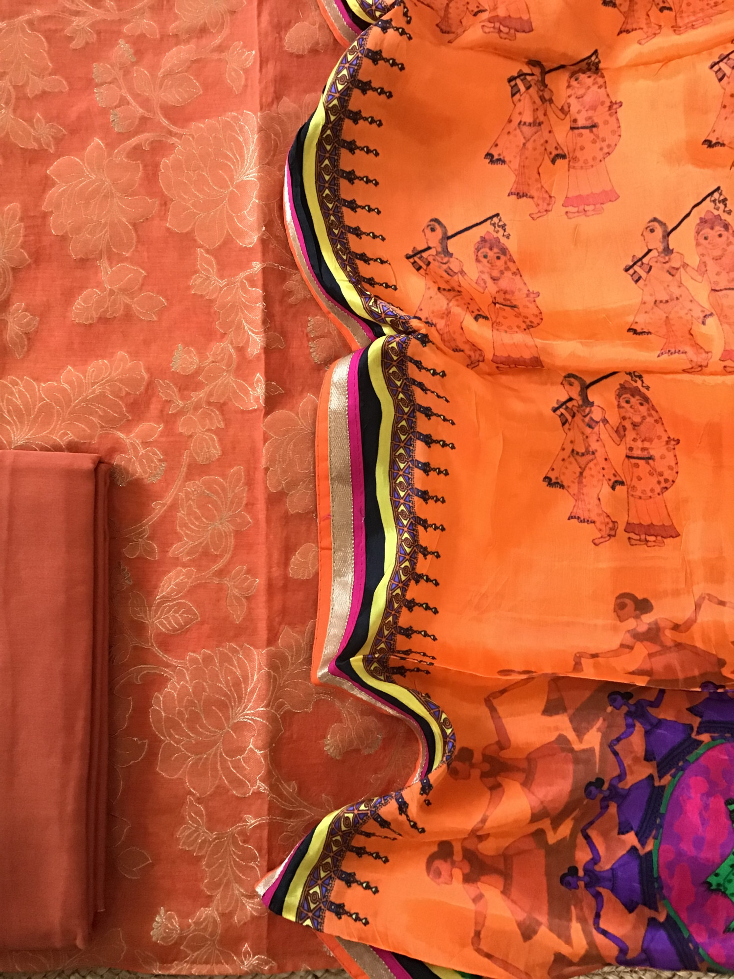 Pure Chanderi Banarasi Weaved Suit -Orange