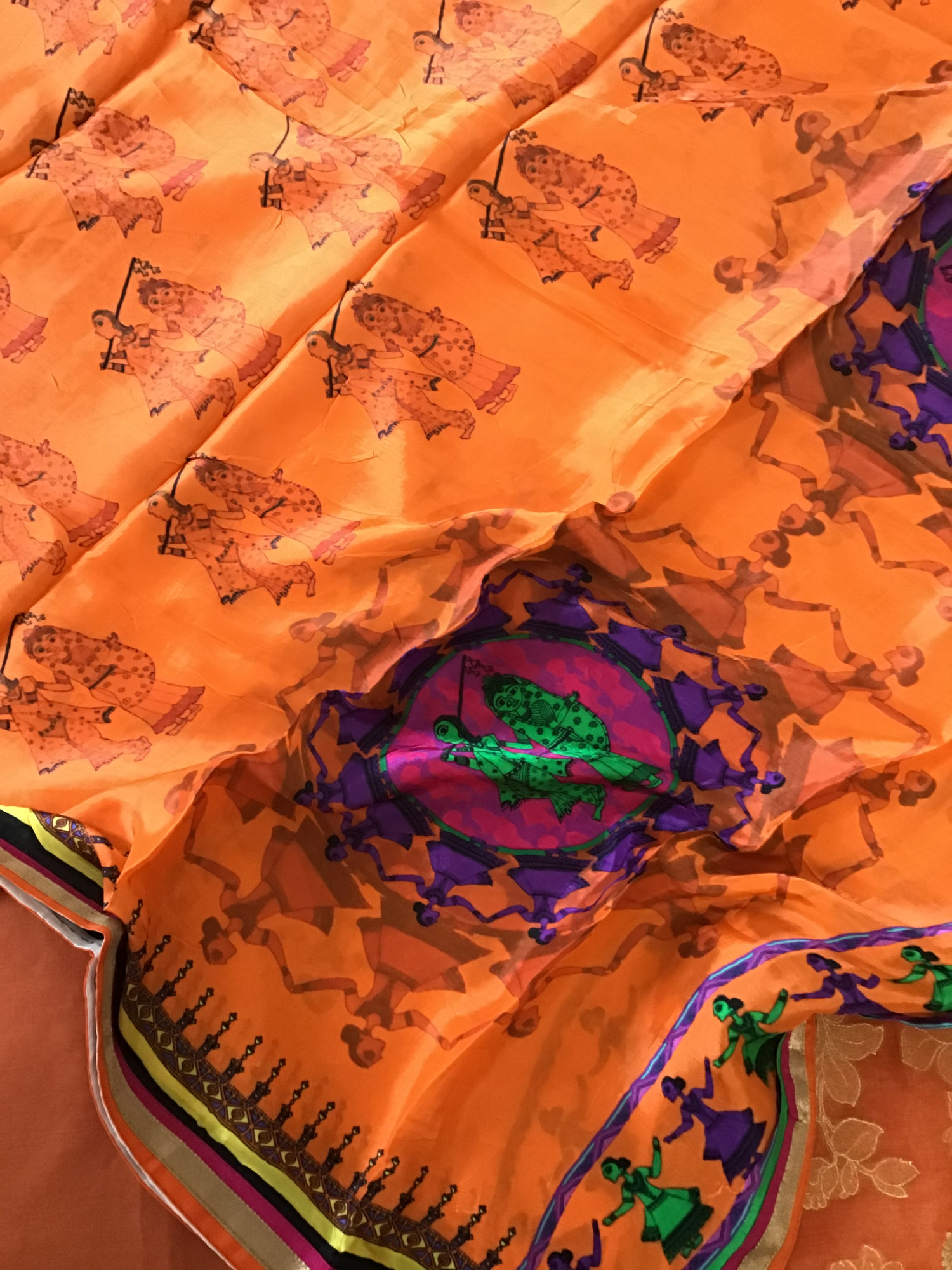 Pure Chanderi Banarasi Weaved Suit -Orange