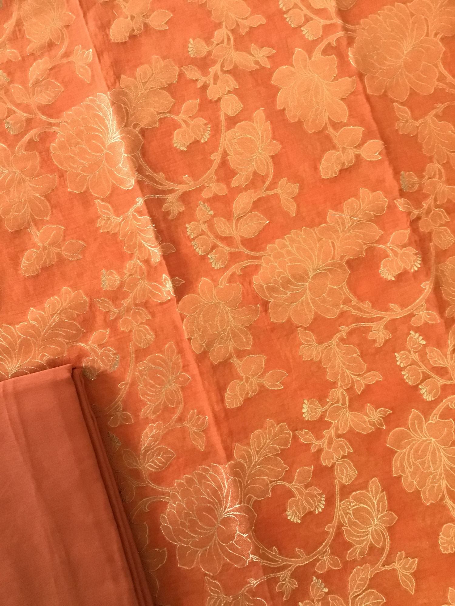 Pure Chanderi Banarasi Weaved Suit -Orange
