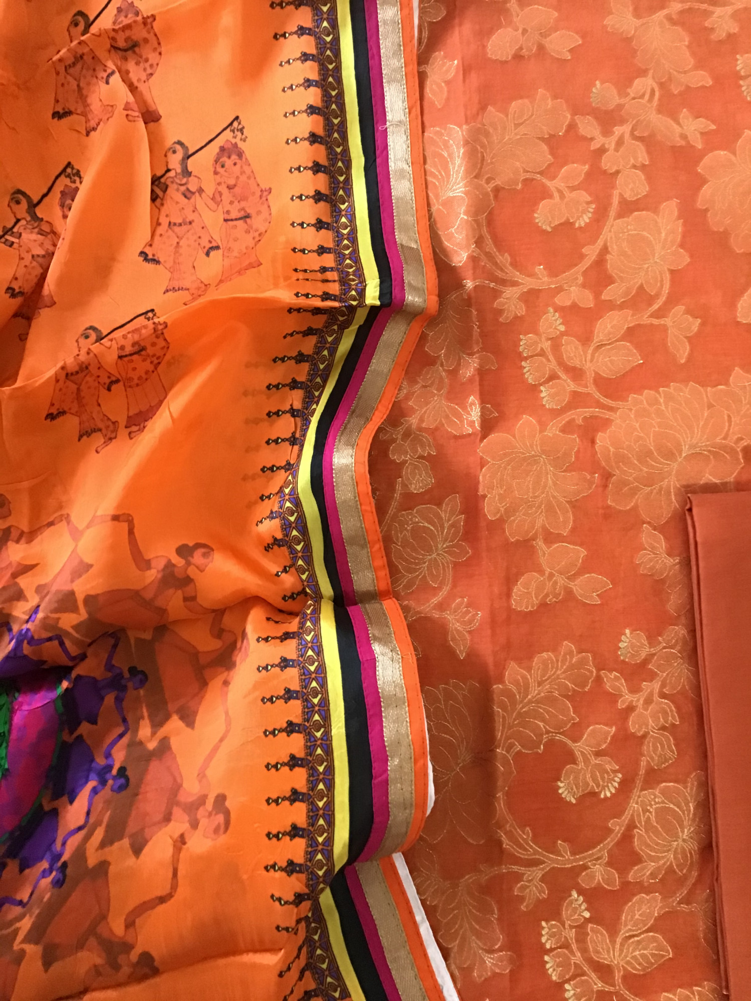 Pure Chanderi Banarasi Weaved Suit -Orange