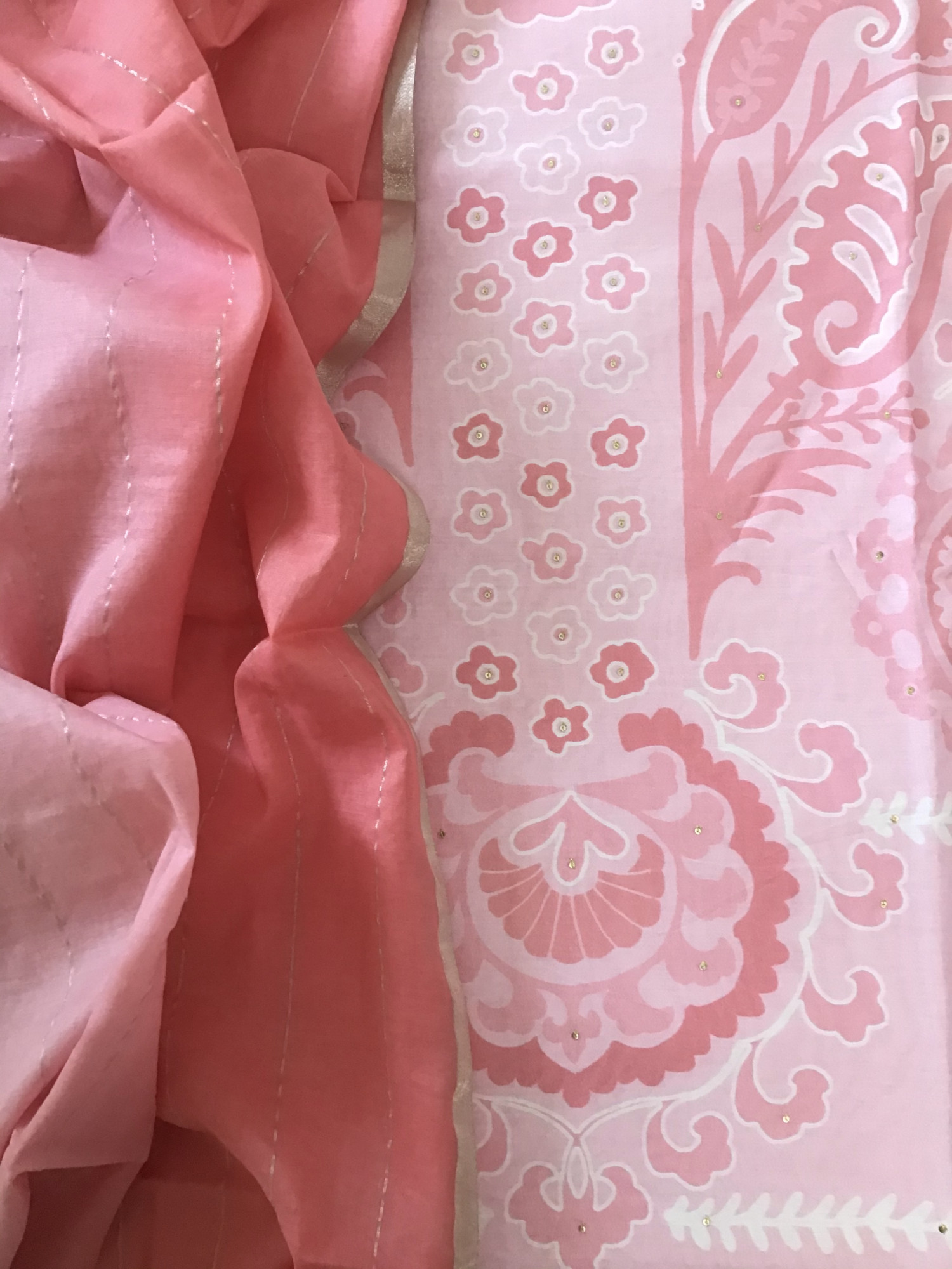 Pure Tissue Chanderi Printed Embroidered Suit -Pink