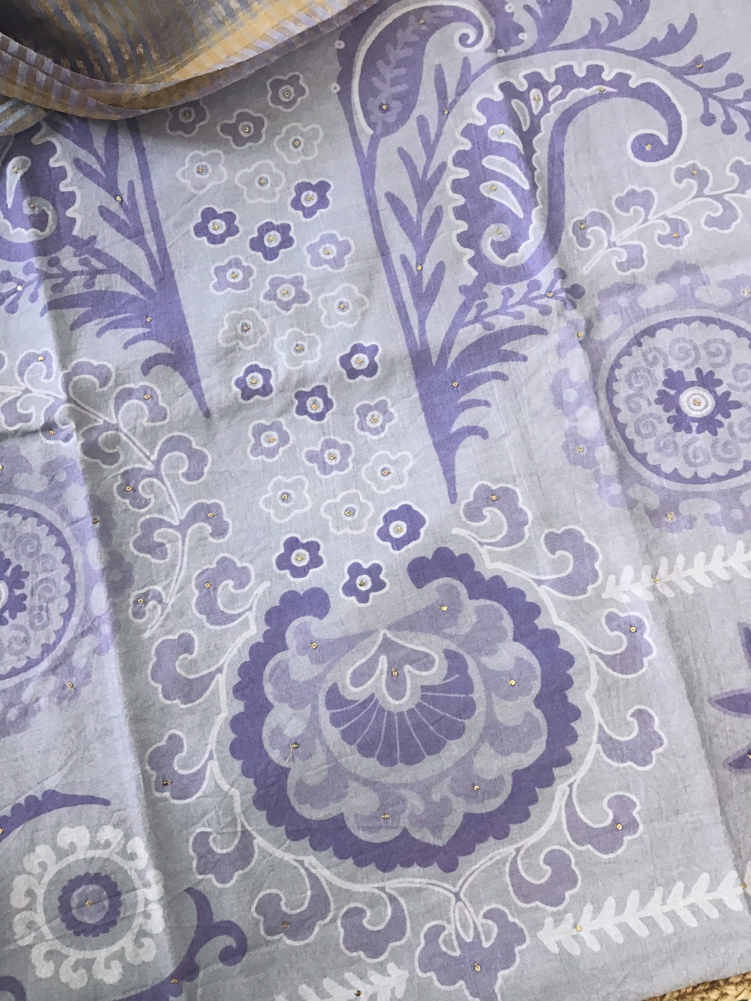 Pure Tissue Chanderi Printed Embroidered Suit - Purple