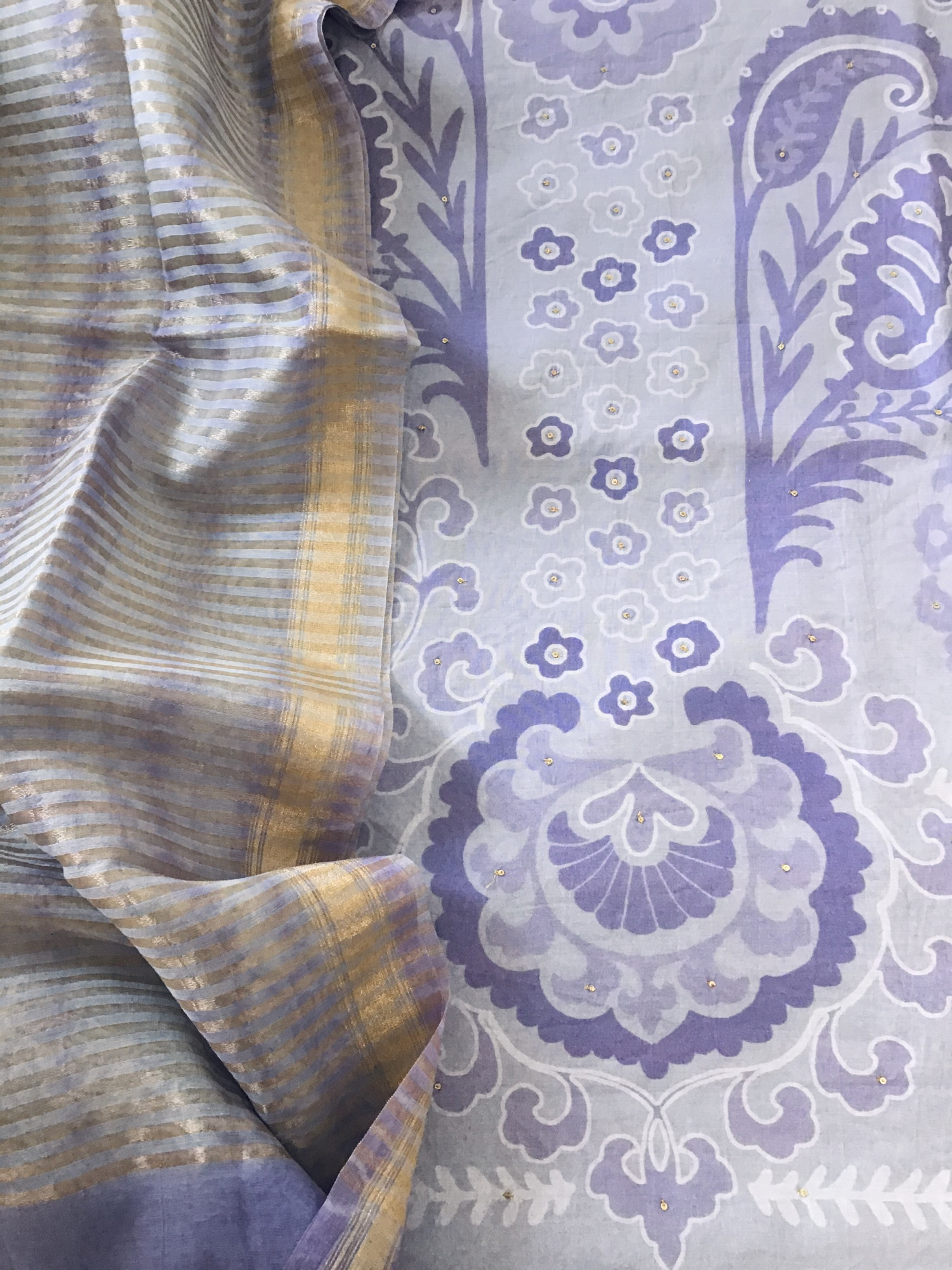 Pure Tissue Chanderi Printed Embroidered Suit - Purple