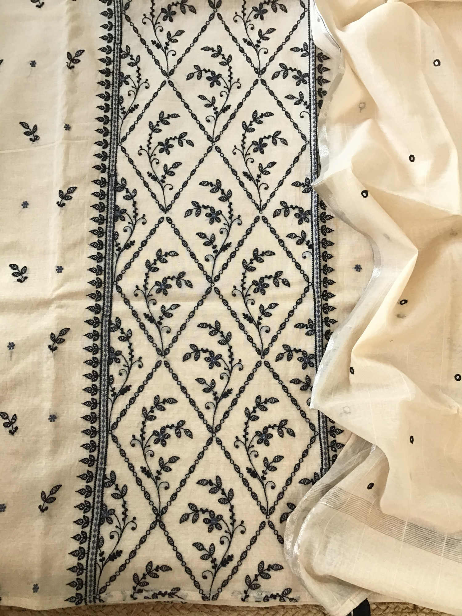 Pure Chanderi Embroidered Suit - Beige