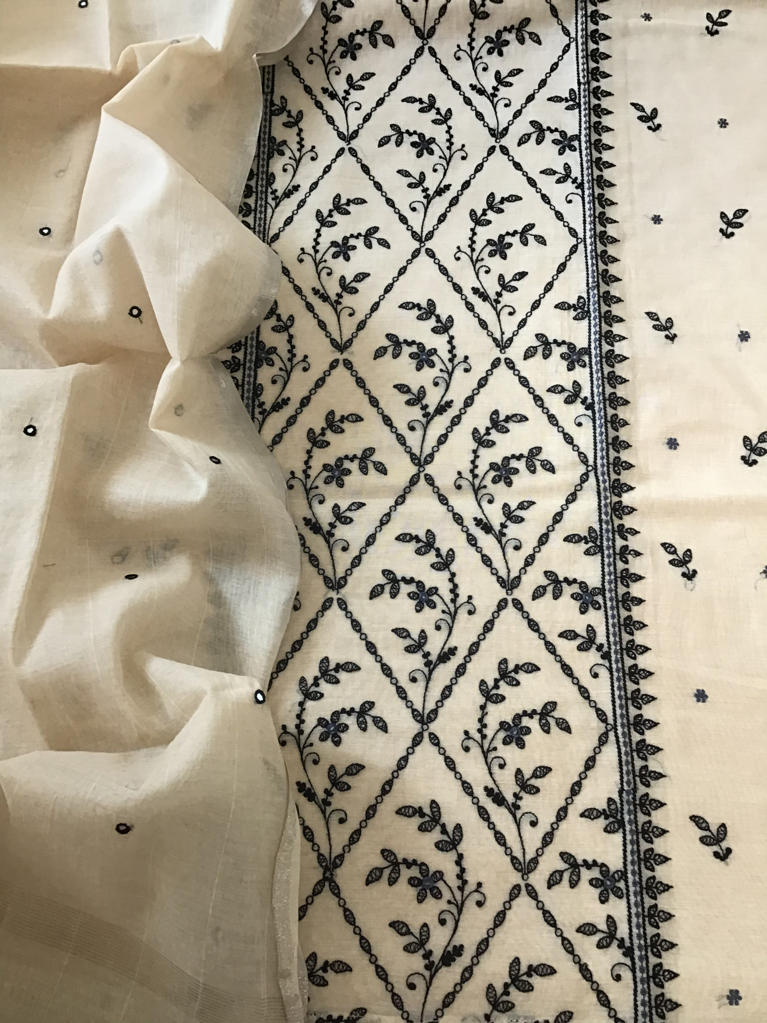 Pure Chanderi Embroidered Suit - Beige