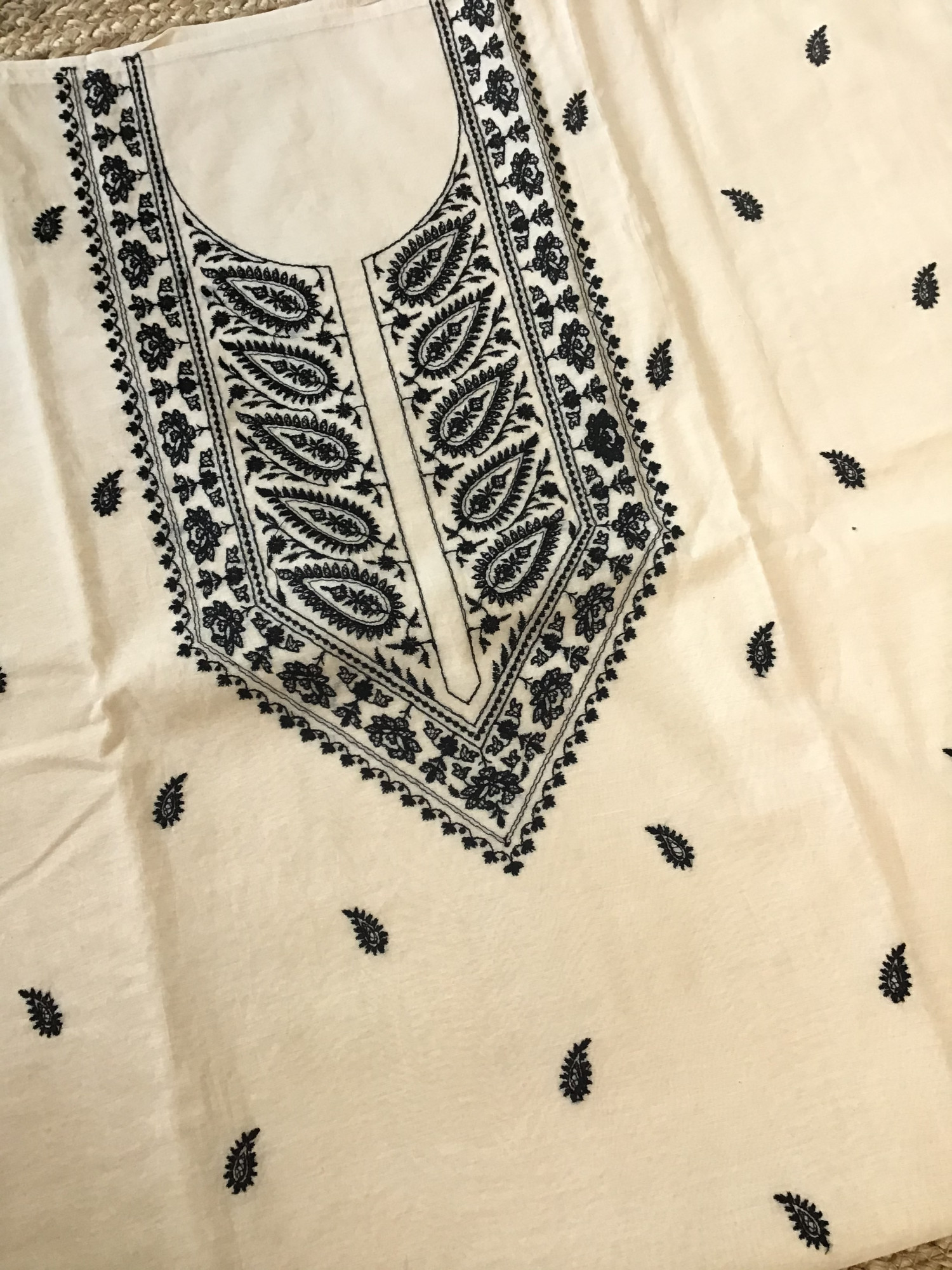 Pure Chanderi Embroidered Suit - Beige