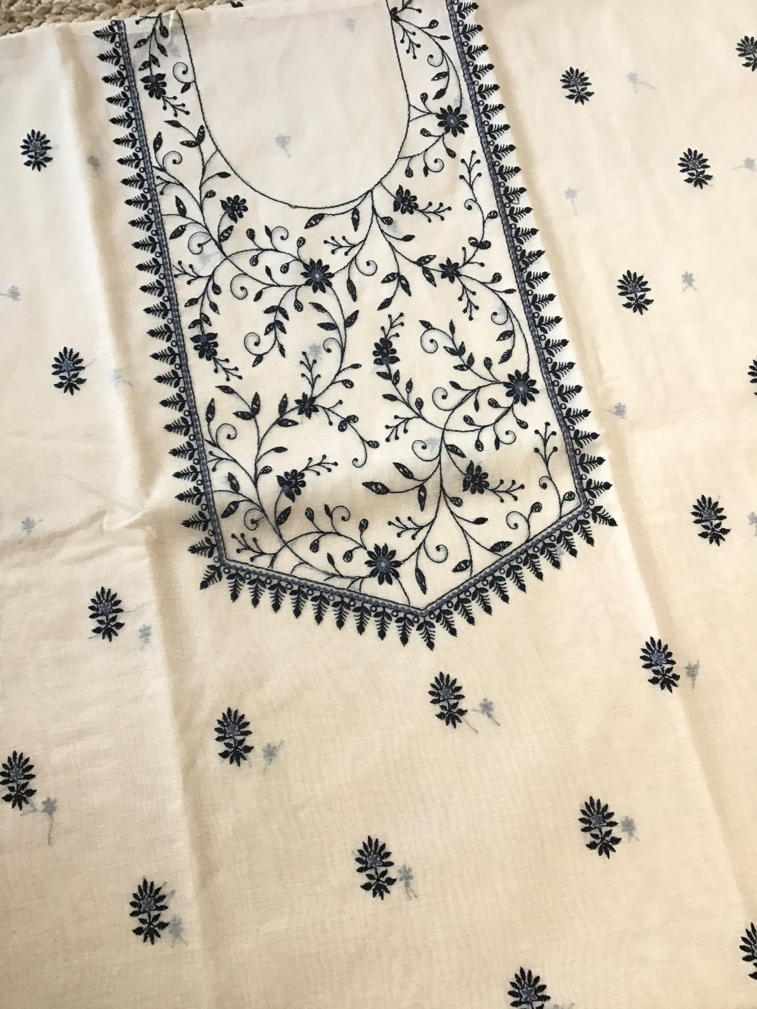 Pure Chanderi Embroidered Suit - Beige