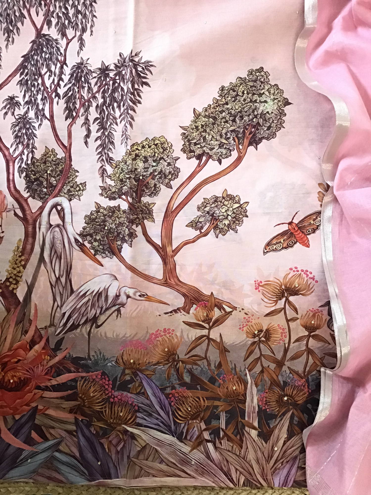 Pure Chanderi Printed Embroidered Suit -Pink