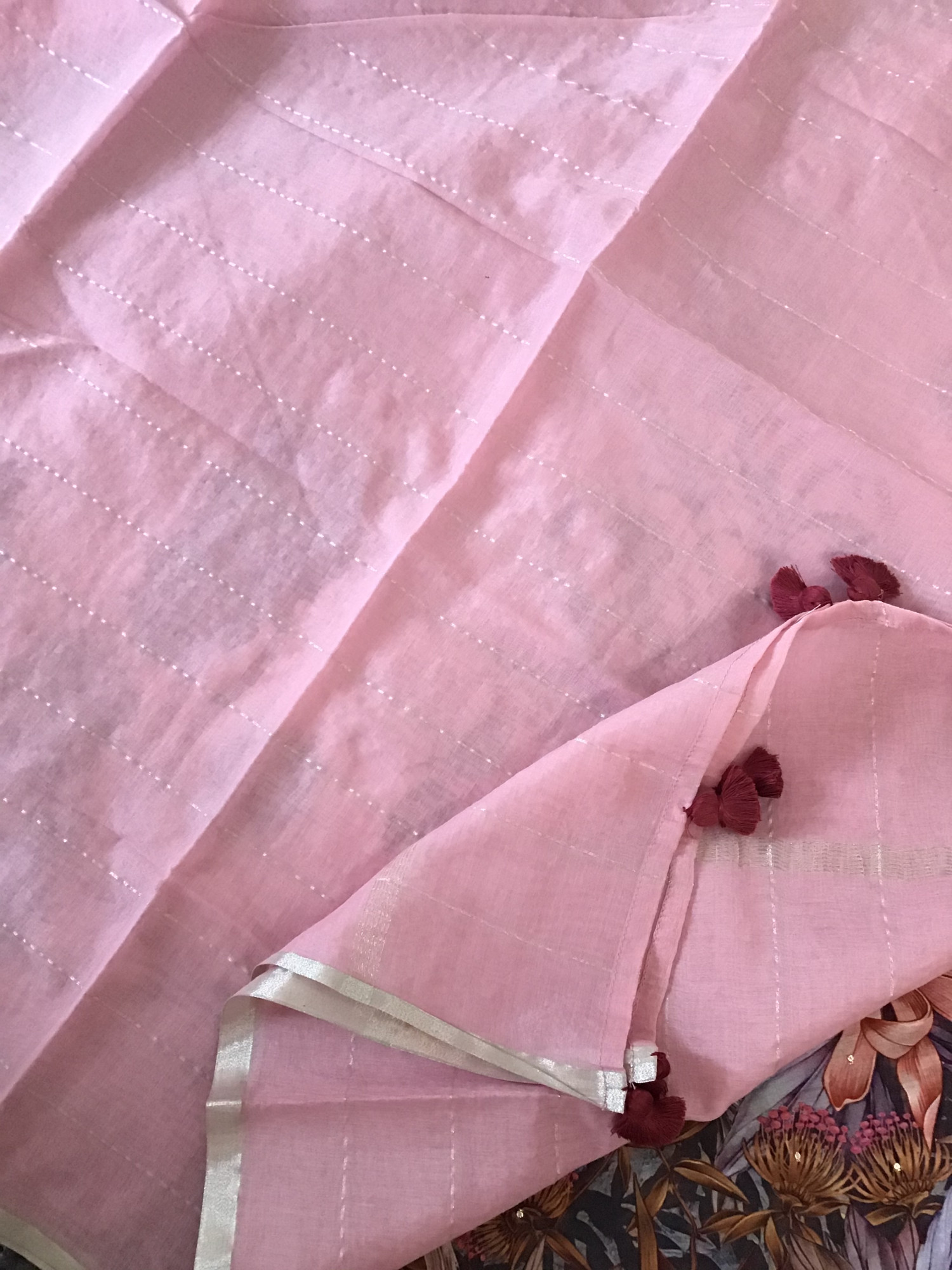 Pure Chanderi Printed Embroidered Suit -Pink