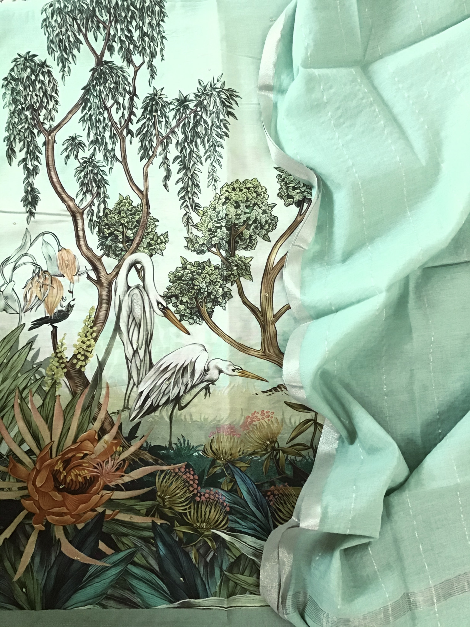 Pure Chanderi Printed Embroidered Suit -Green