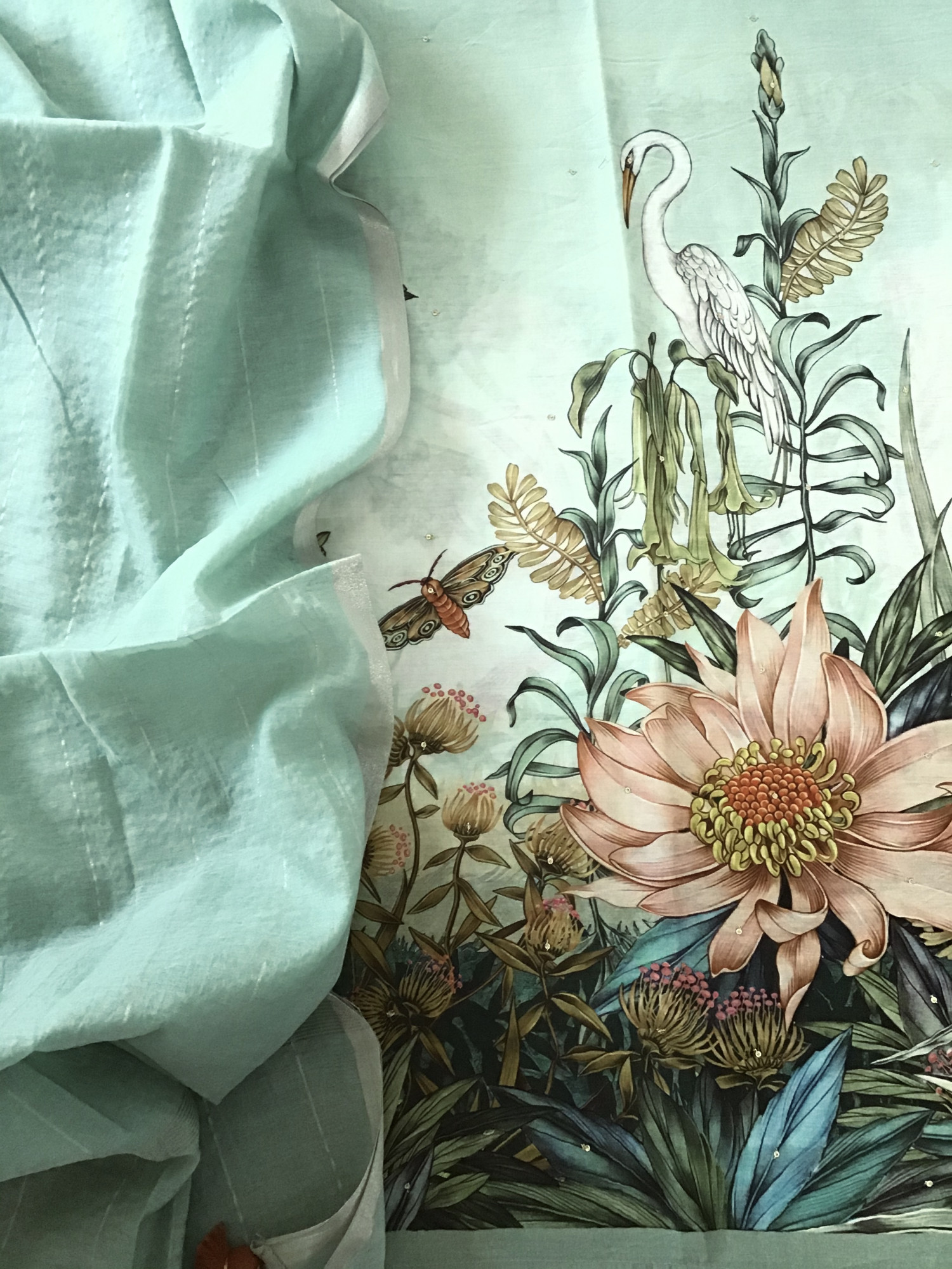 Pure Chanderi Printed Embroidered Suit -Green