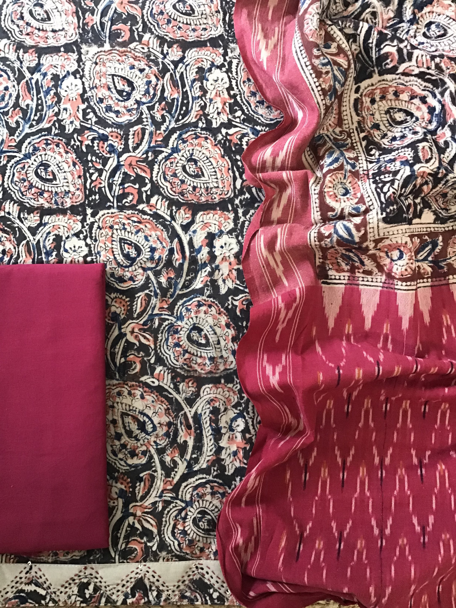 Pure Cotton Printed Embroidered Suit -Dark Brown