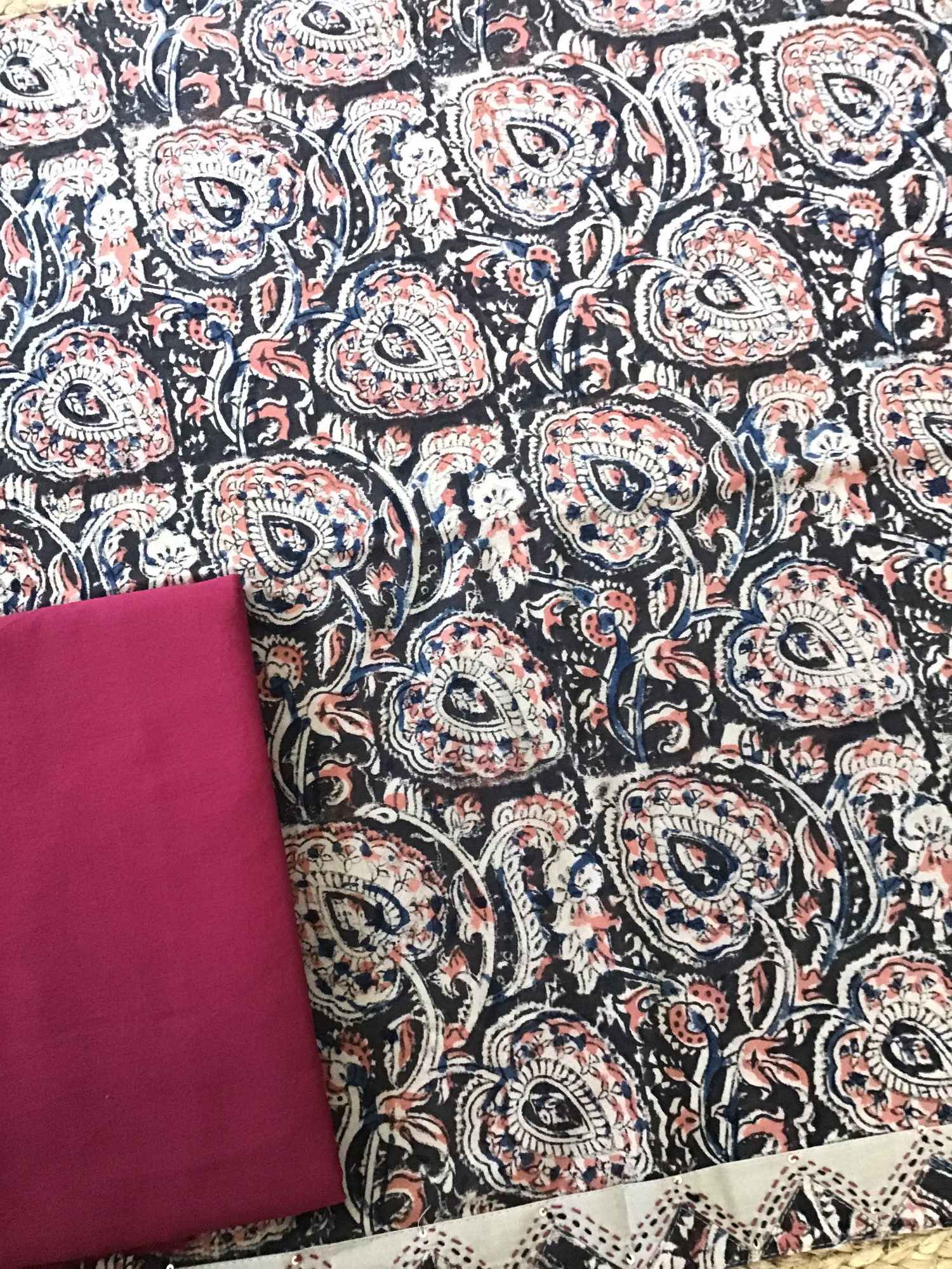 Pure Cotton Printed Embroidered Suit -Dark Brown