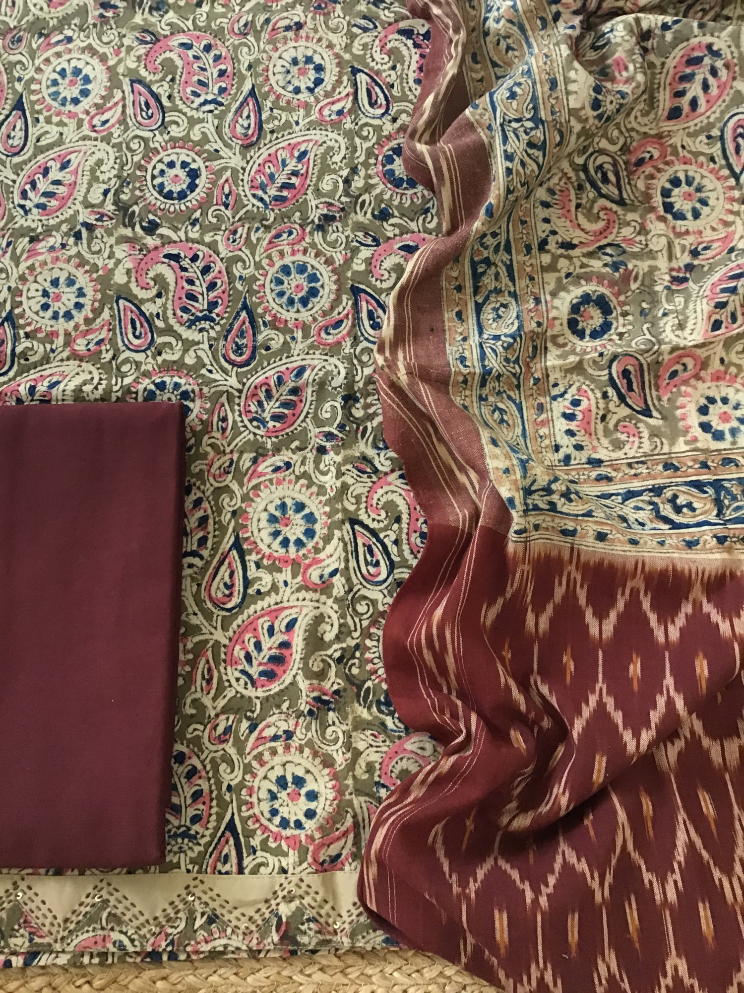 Pure Cotton Printed Embroidered Suit -Green