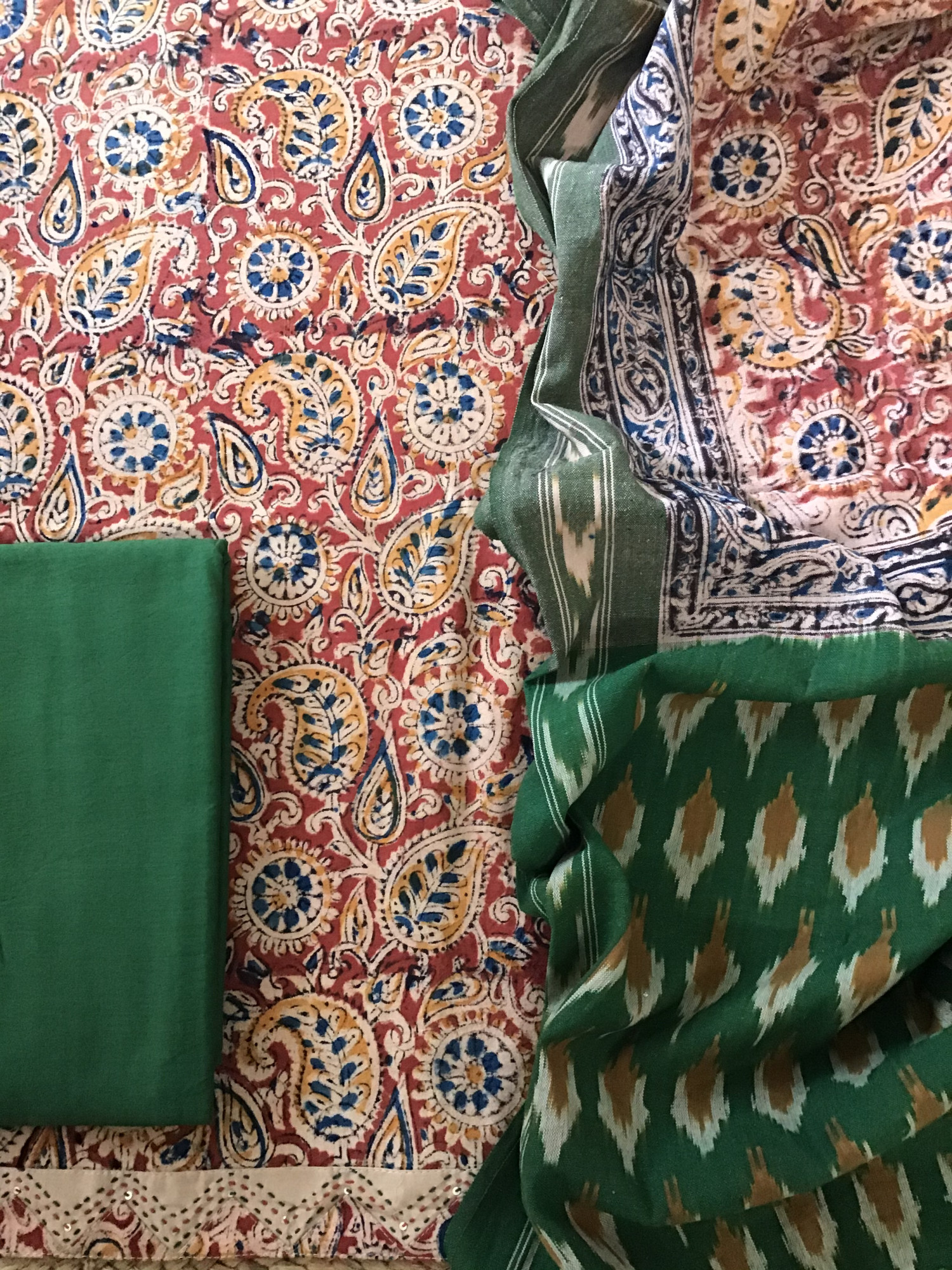 Pure Cotton Printed Embroidered Suit -Red