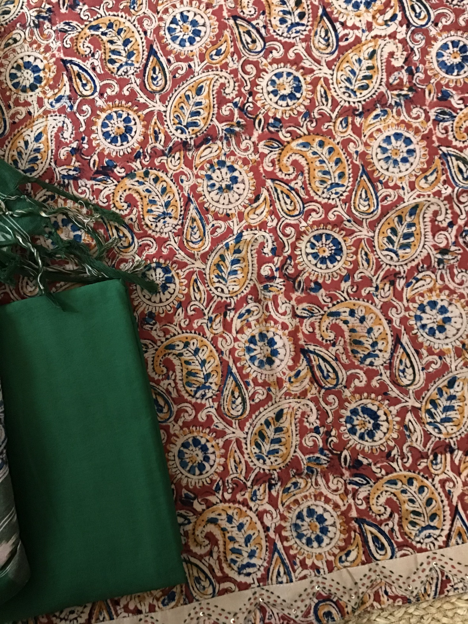 Pure Cotton Printed Embroidered Suit -Red