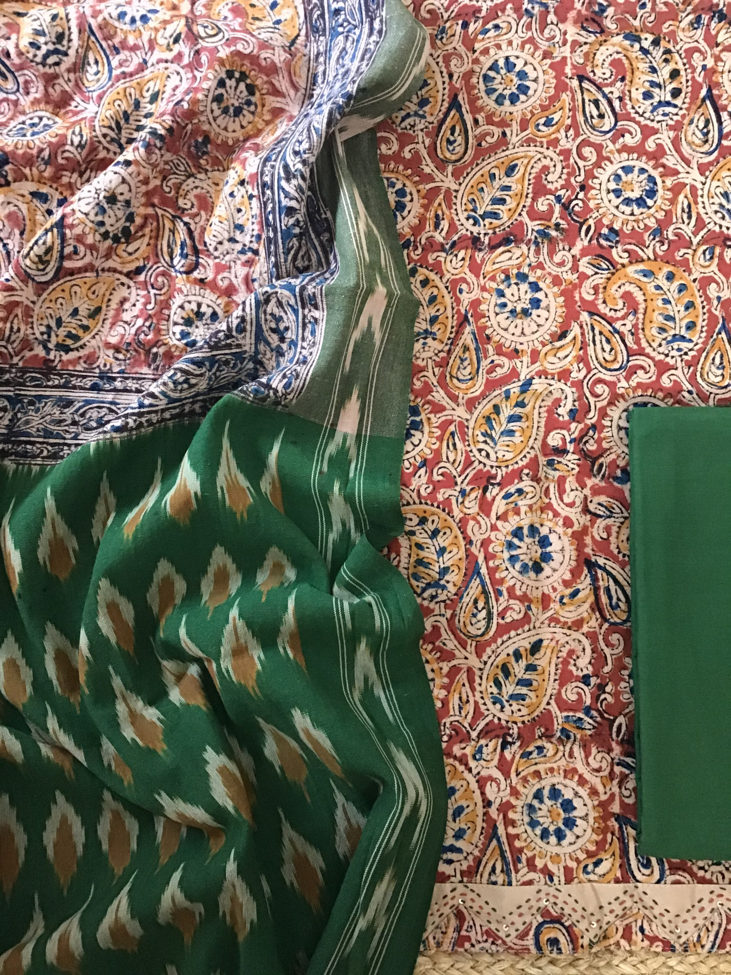 Pure Cotton Printed Embroidered Suit -Red