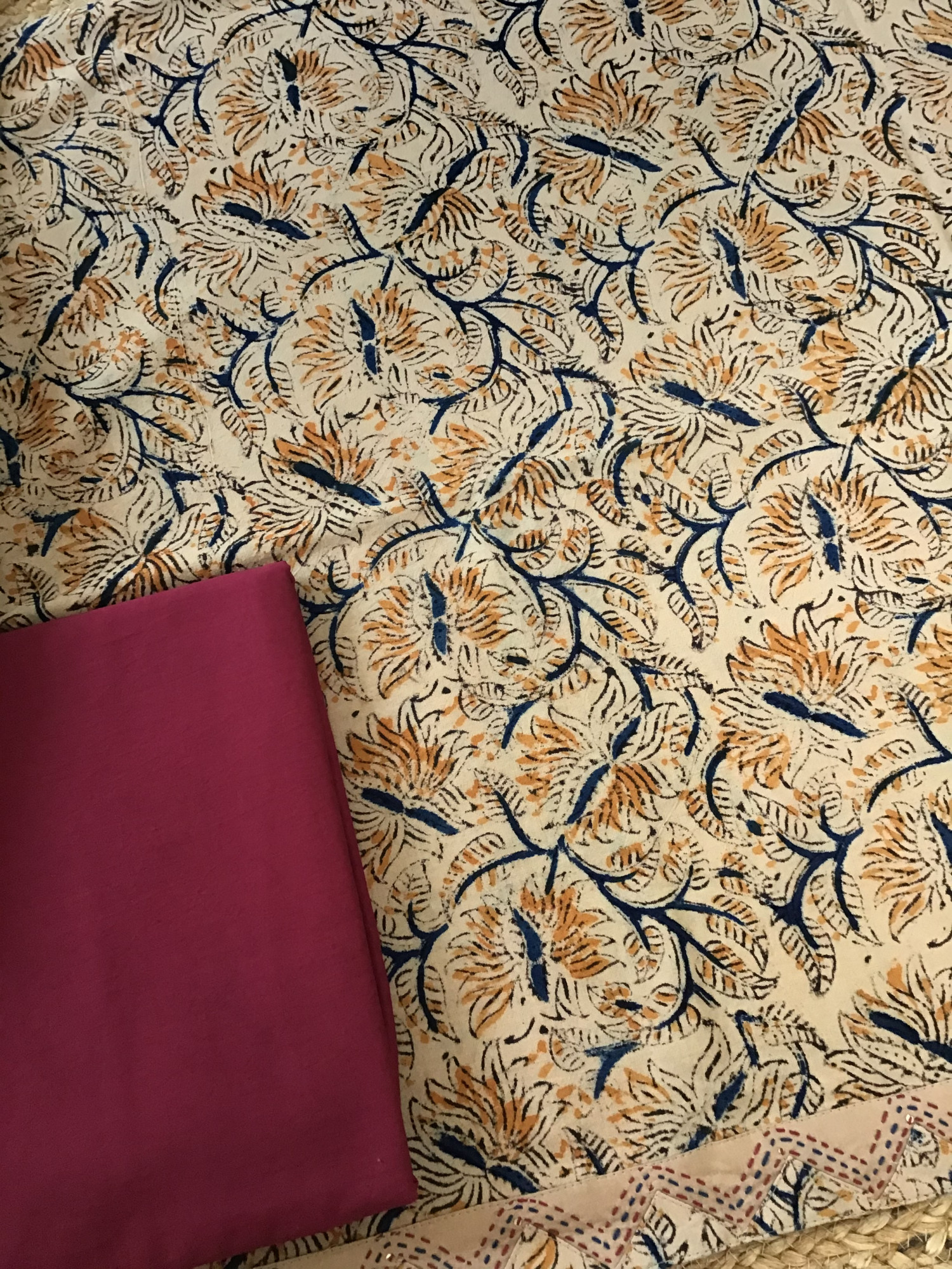 Pure Cotton Printed Embroidered Suit -Beige