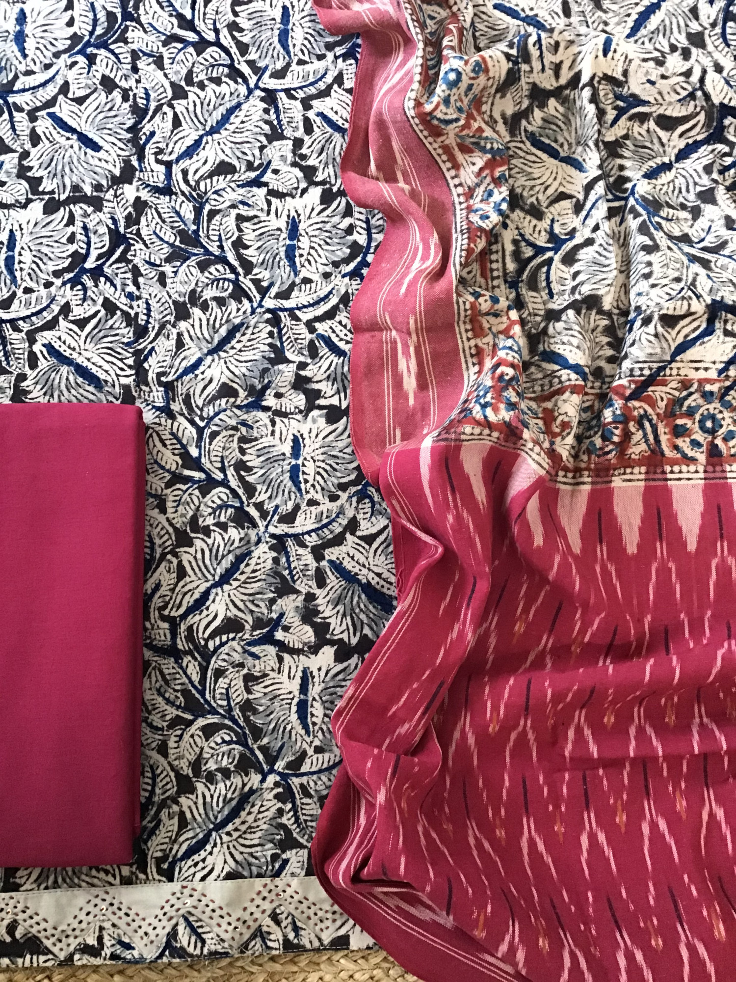 Pure Cotton Printed Embroidered Suit -Black