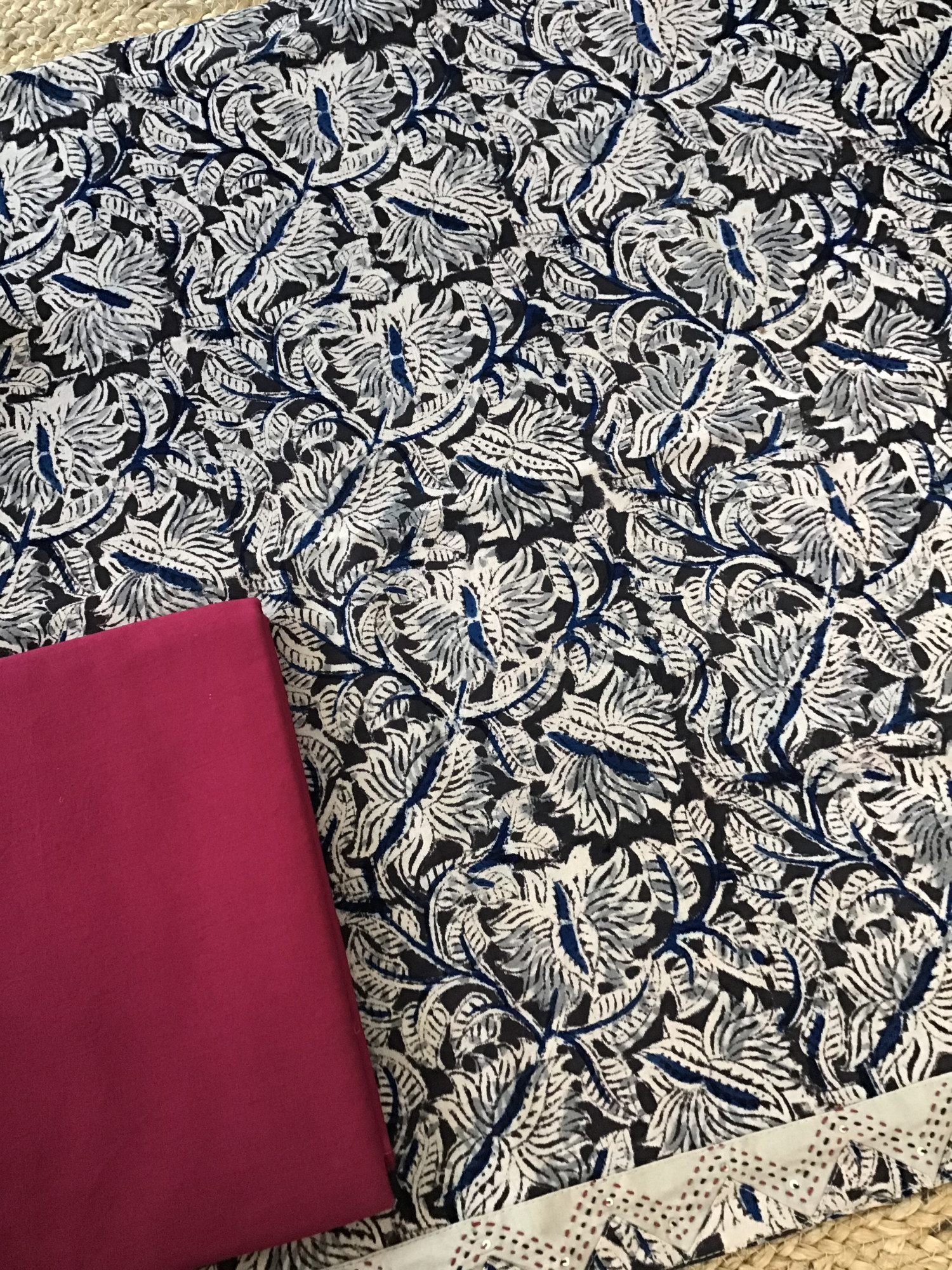 Pure Cotton Printed Embroidered Suit -Black