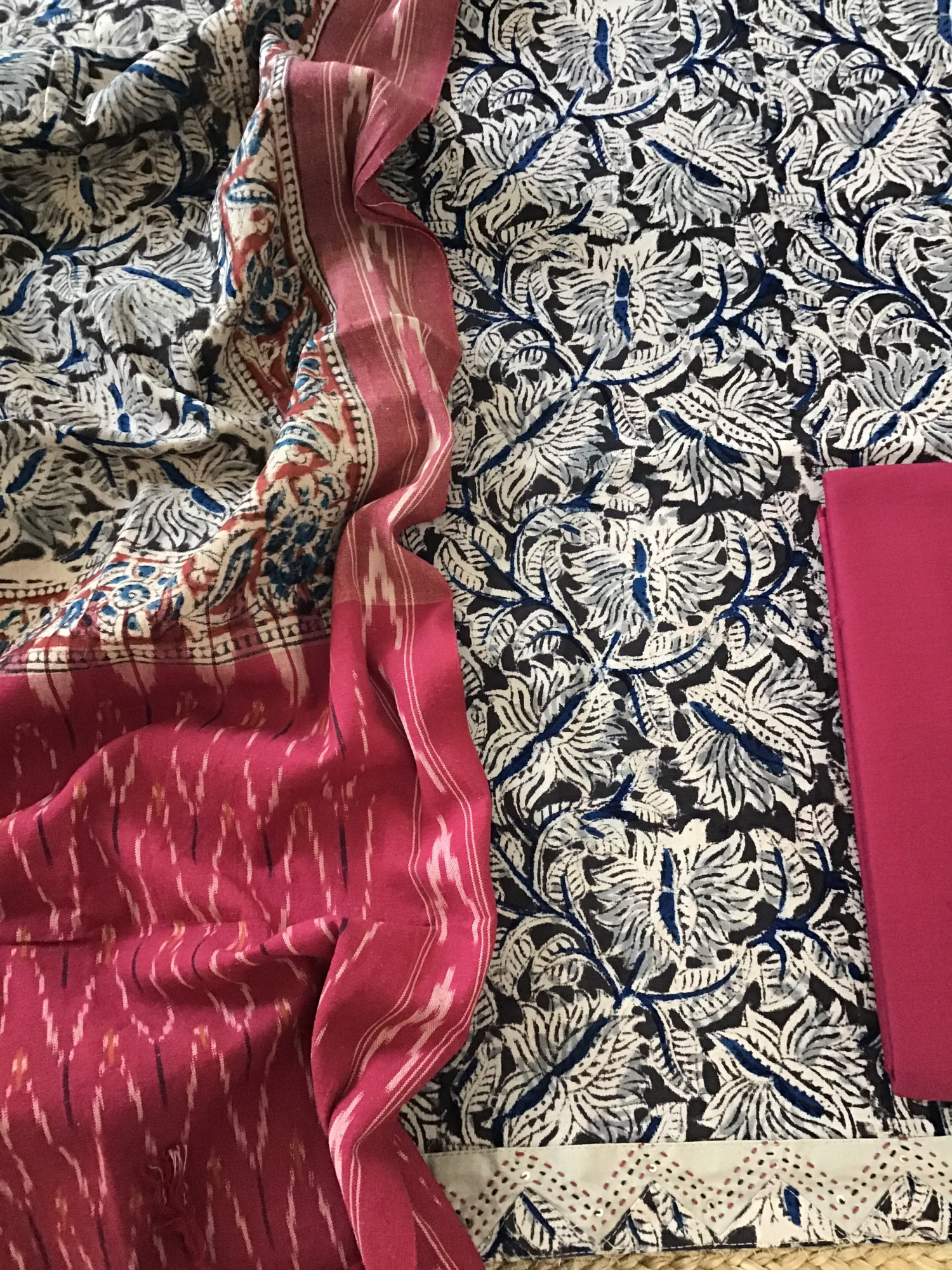 Pure Cotton Printed Embroidered Suit -Black