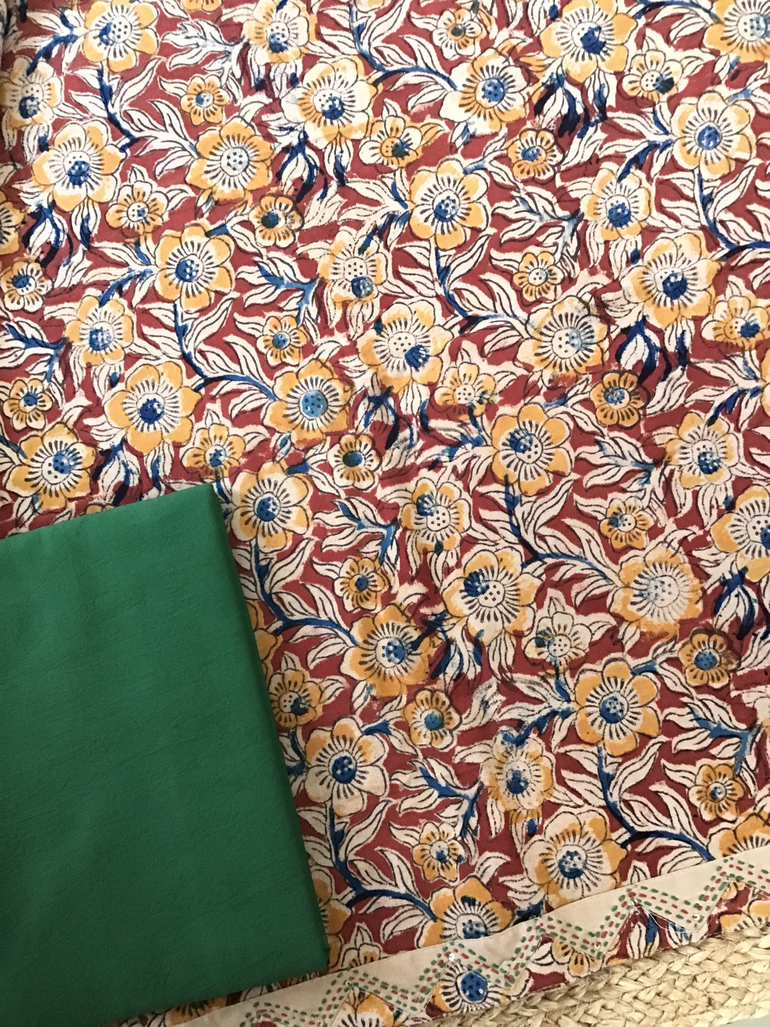 Pure Cotton Printed Embroidered Suit -Red