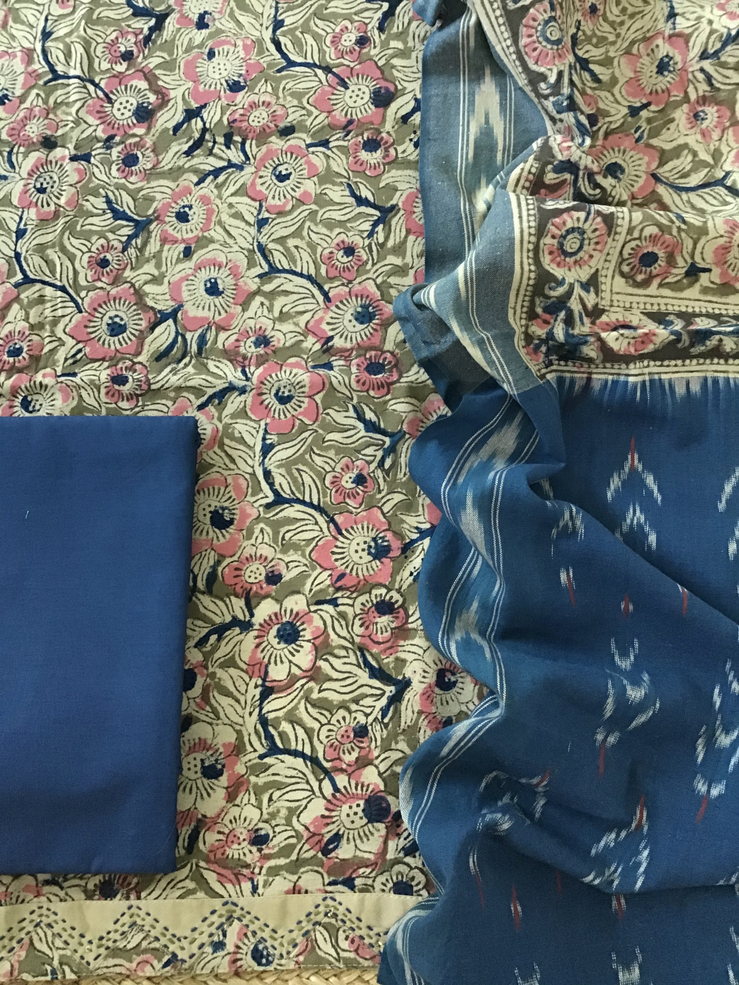 Pure Cotton Printed Embroidered Suit -Green