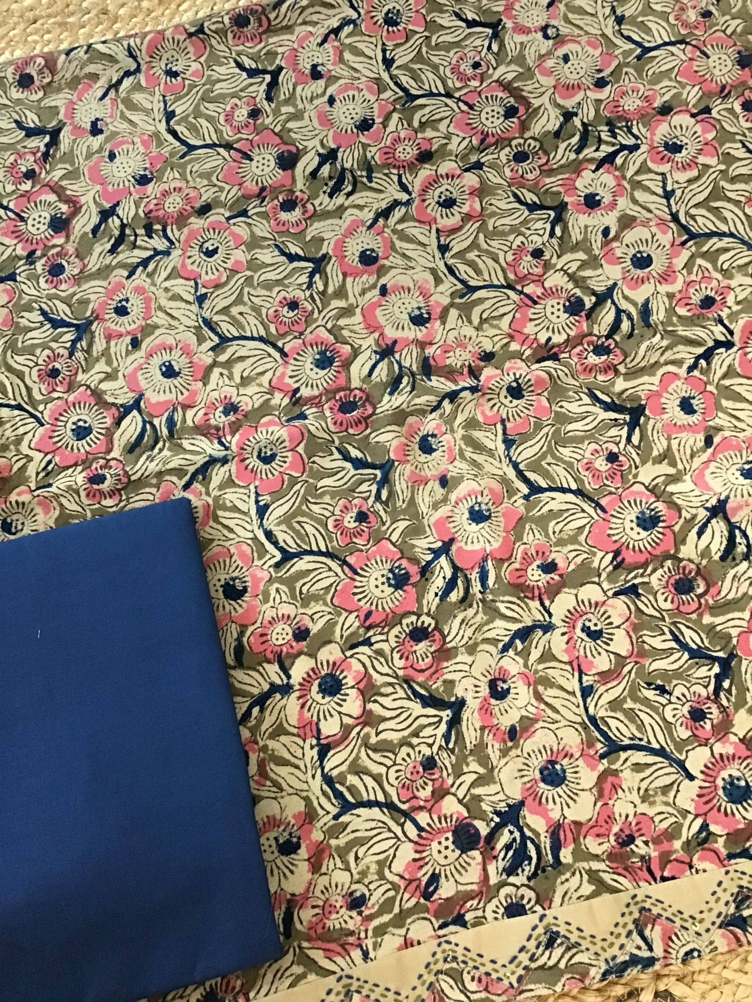 Pure Cotton Printed Embroidered Suit -Green