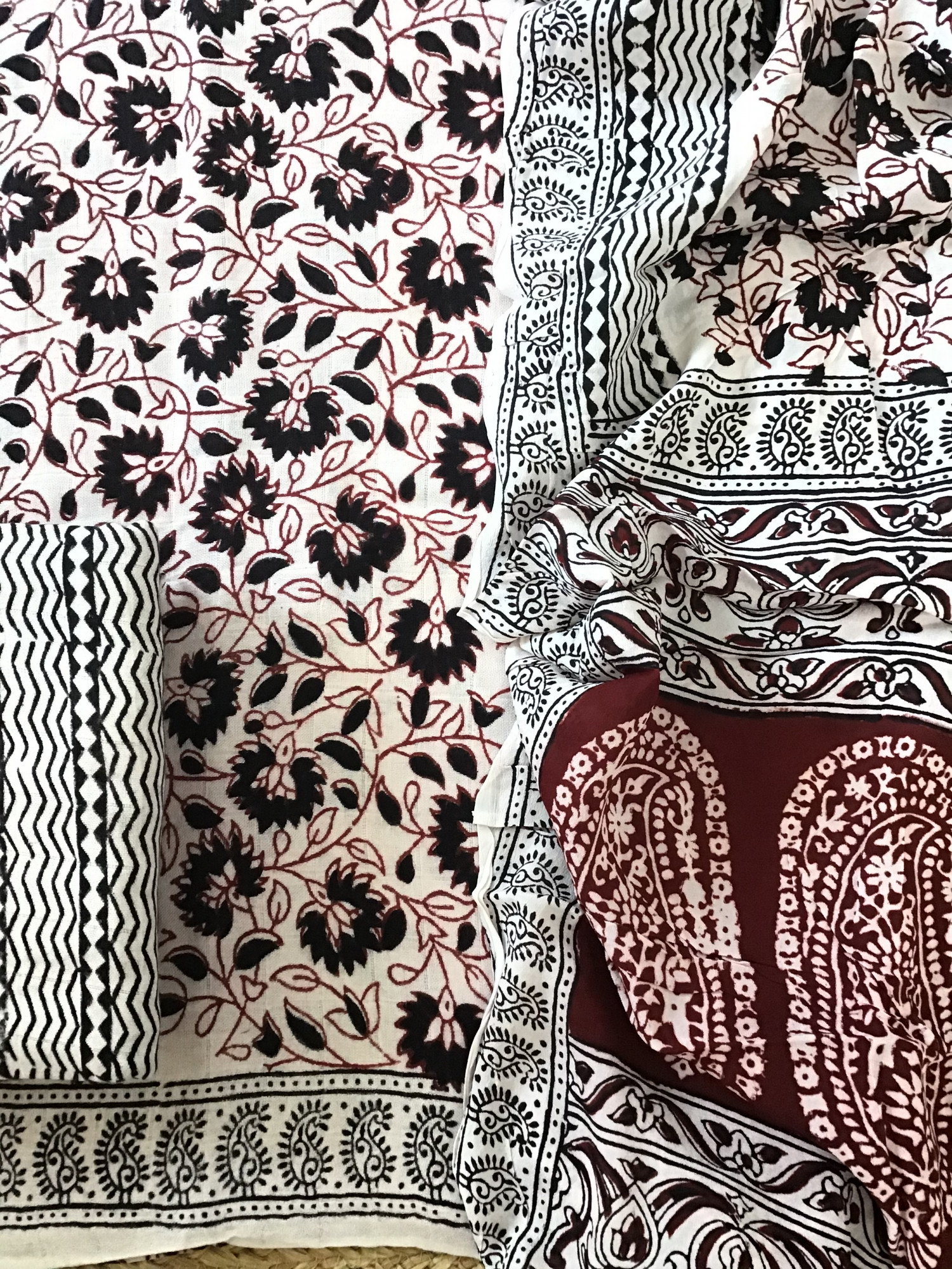 Soft Linen Jute Cotton Silk Printed Suit - Offwhite