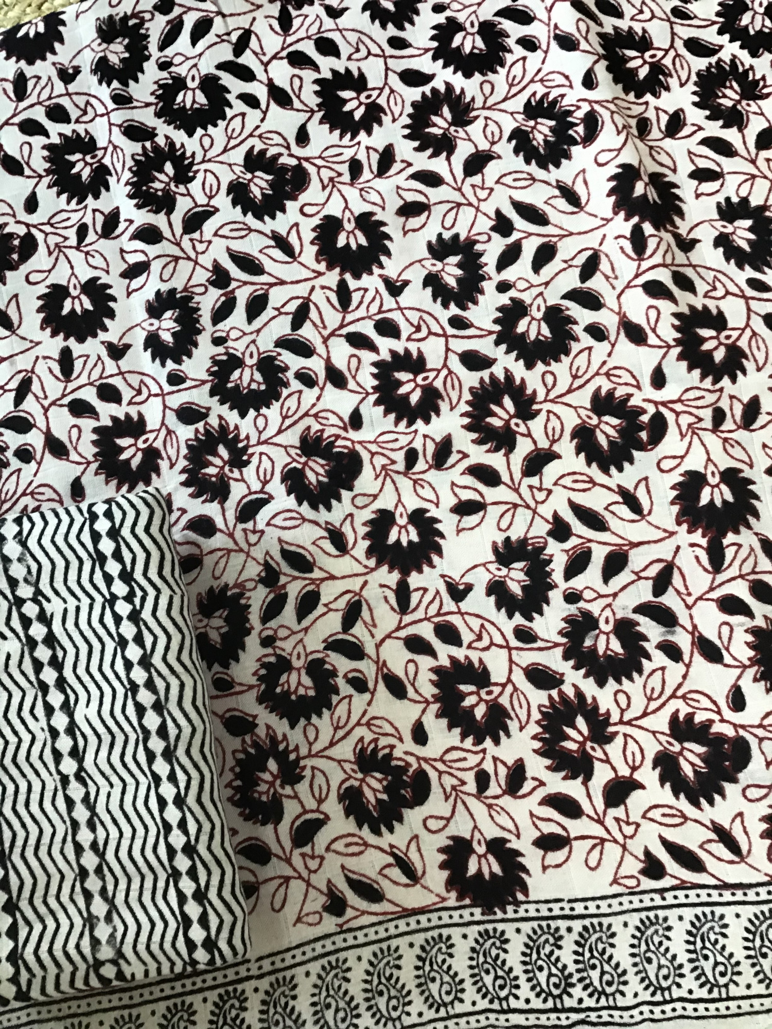 Soft Linen Jute Cotton Silk Printed Suit - Offwhite