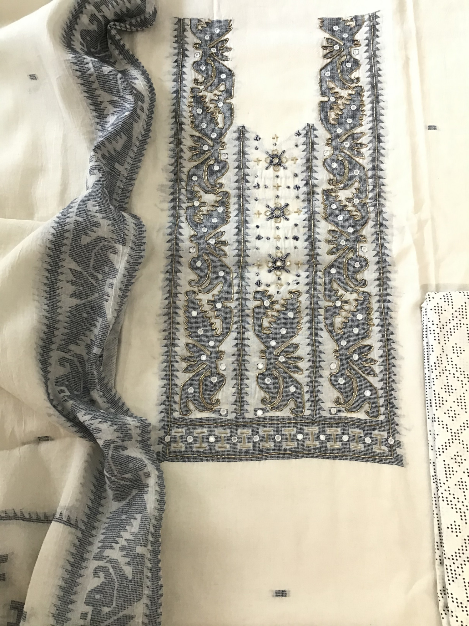 Pure Cotton Jamdani Weaved Embroidered Suit - White