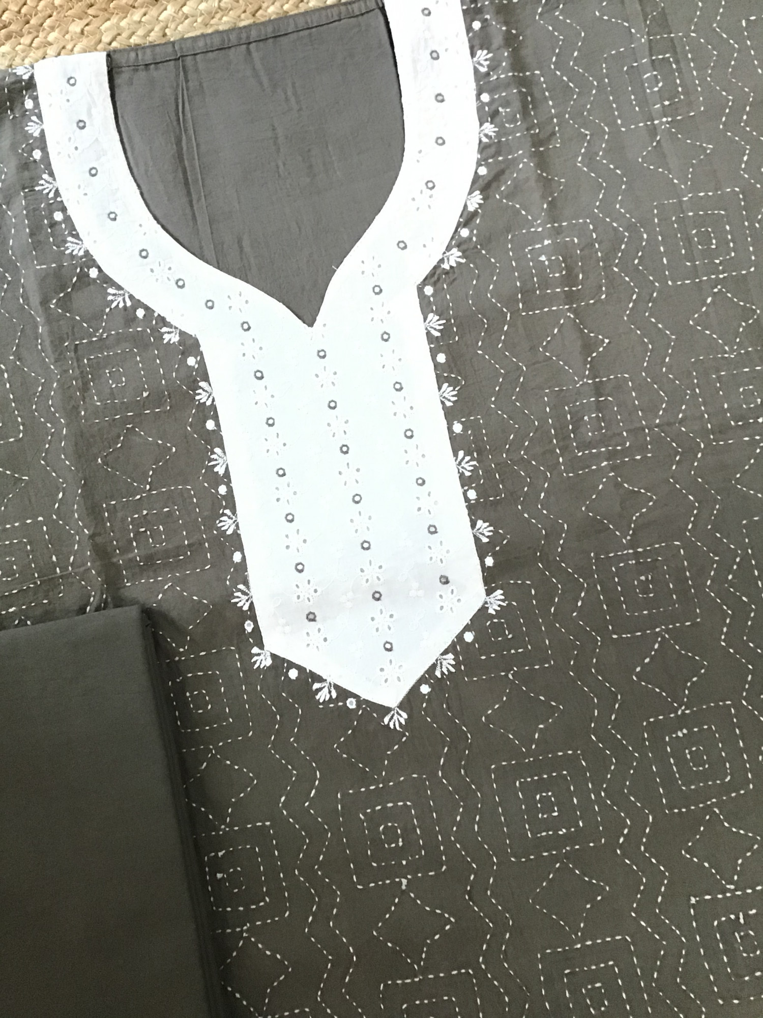 Pure Cotton Embroidered Suit - Brown