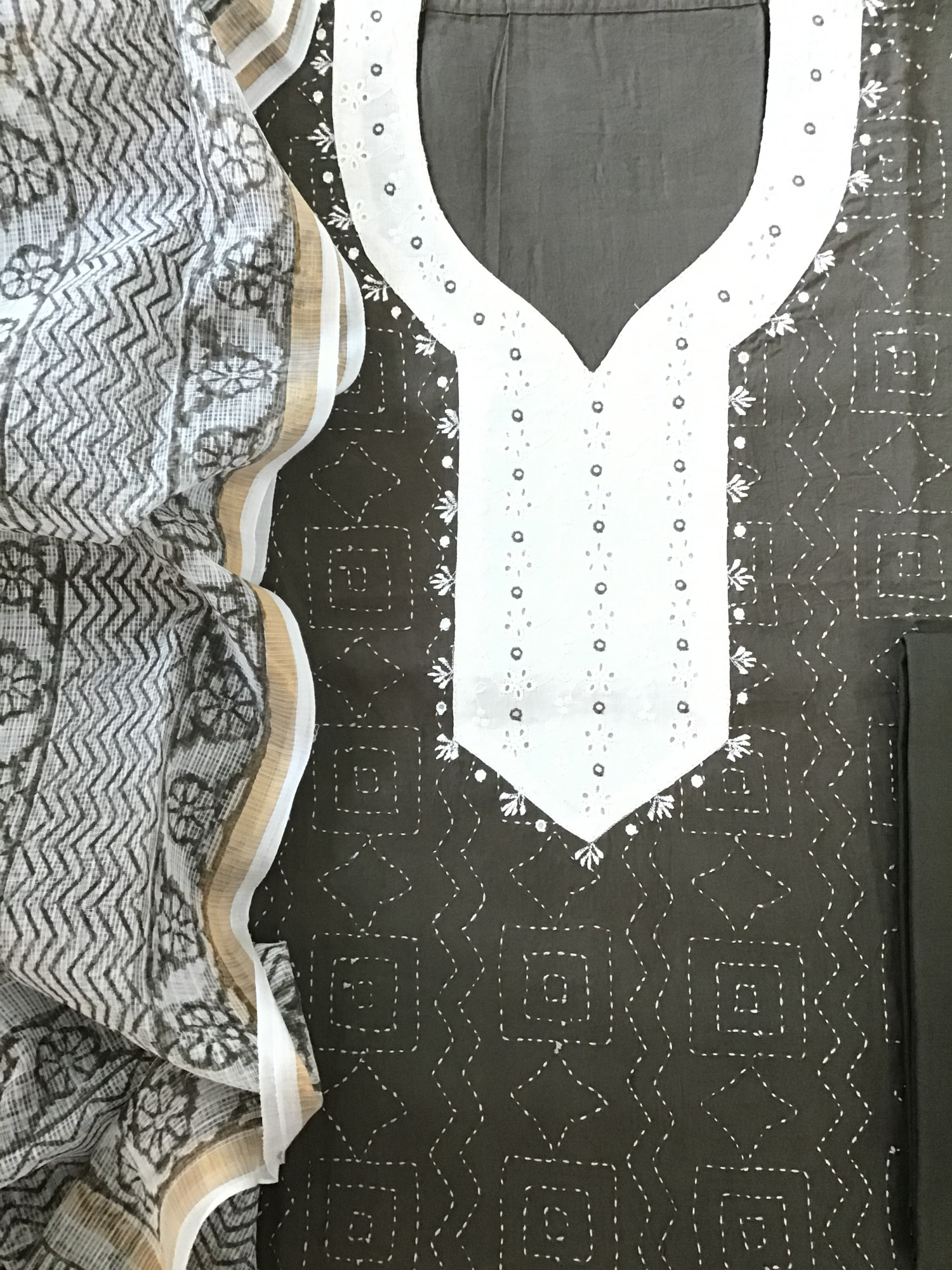 Pure Cotton Embroidered Suit - Brown