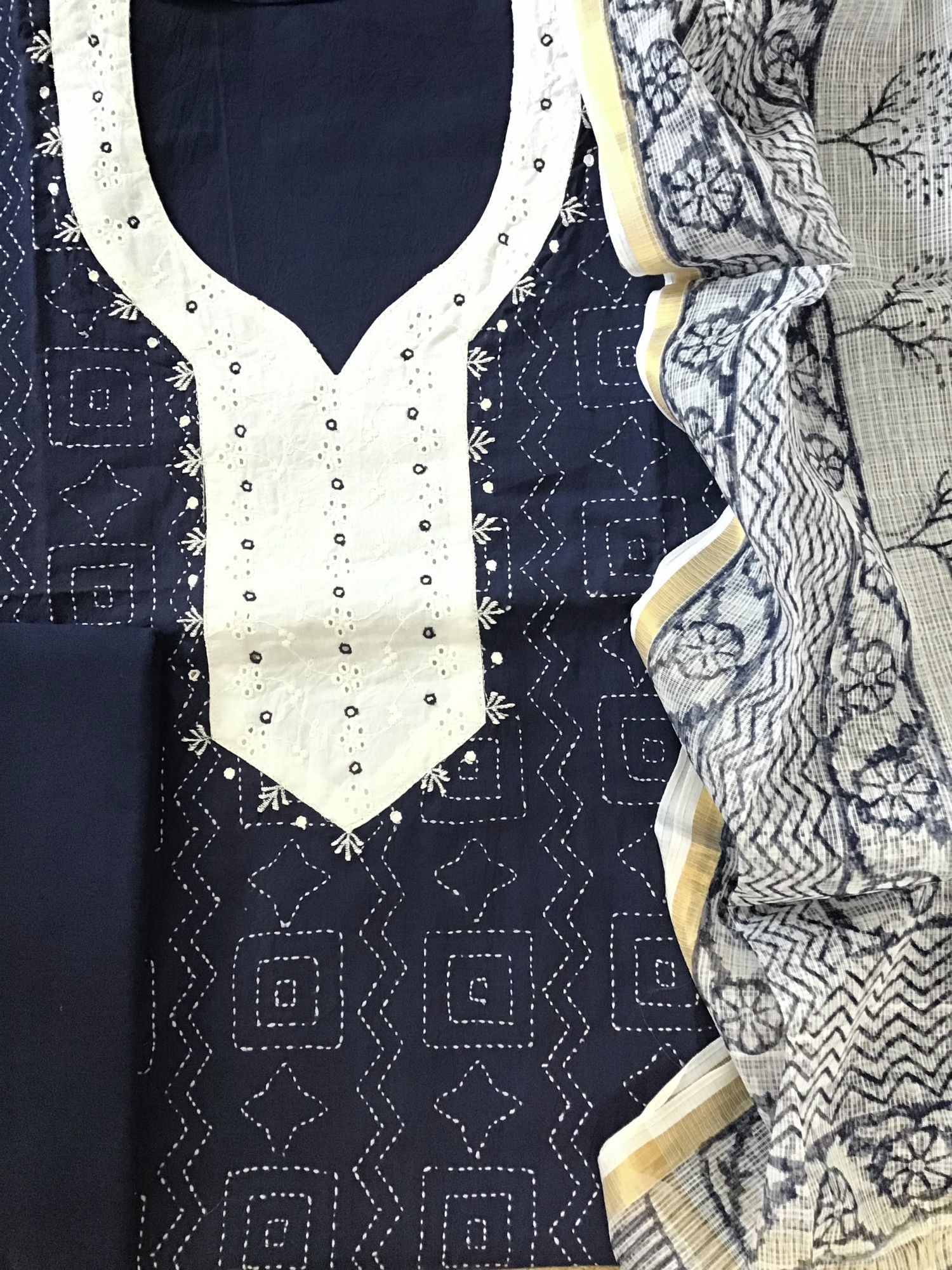 Pure Cotton Embroidered Suit - Blue