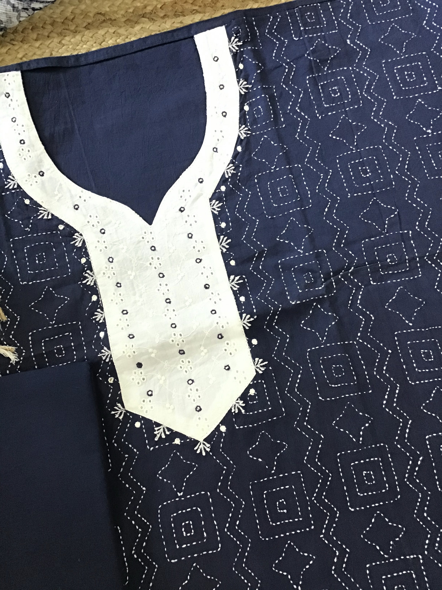 Pure Cotton Embroidered Suit - Blue